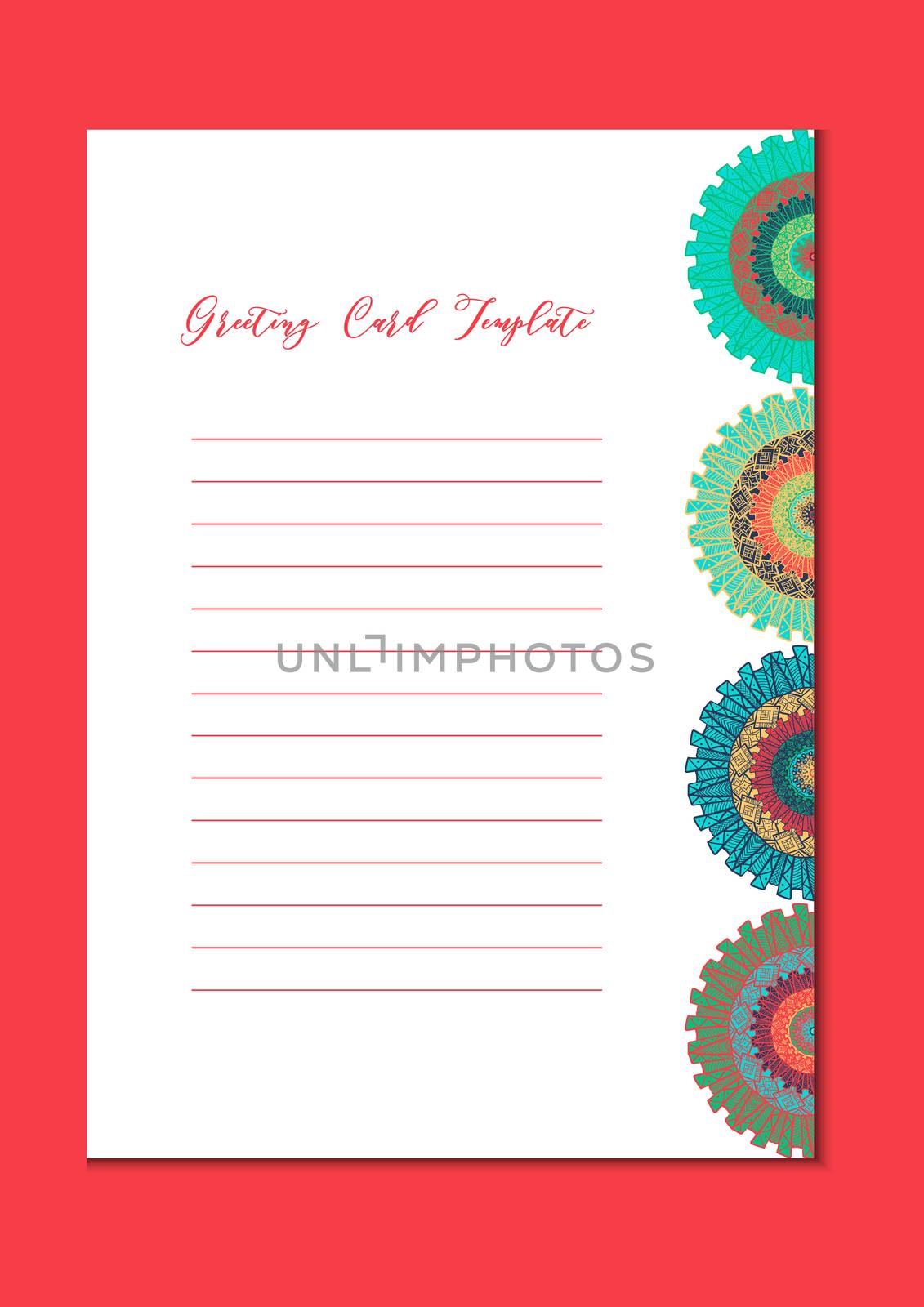 Business mandala card template. Oriental ethnic pattern. Mehndi ornament page for brochure, flyer, greeting, invitation cover. Design layout in boho and islam, arabic and east, indian style. Vector