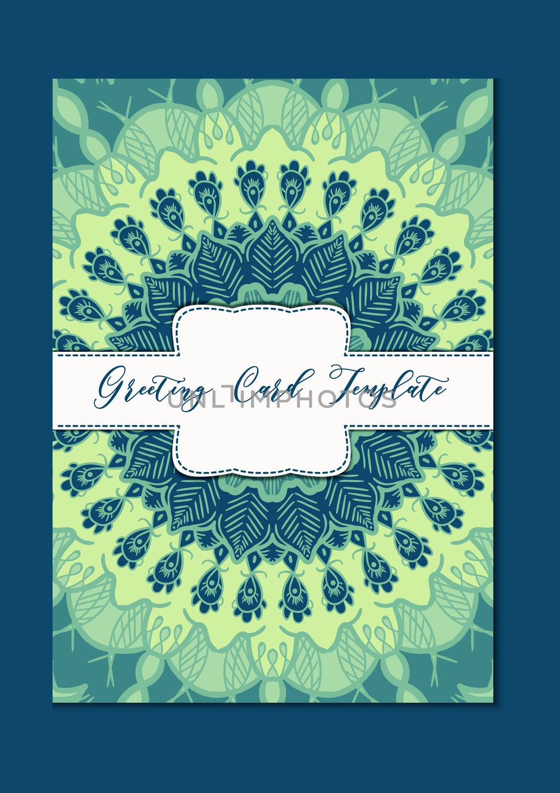 Business mandala card template. Oriental ethnic pattern. Mehndi ornament page for brochure, flyer, greeting, invitation cover. Design layout in boho and islam, arabic and east, indian style. Vector