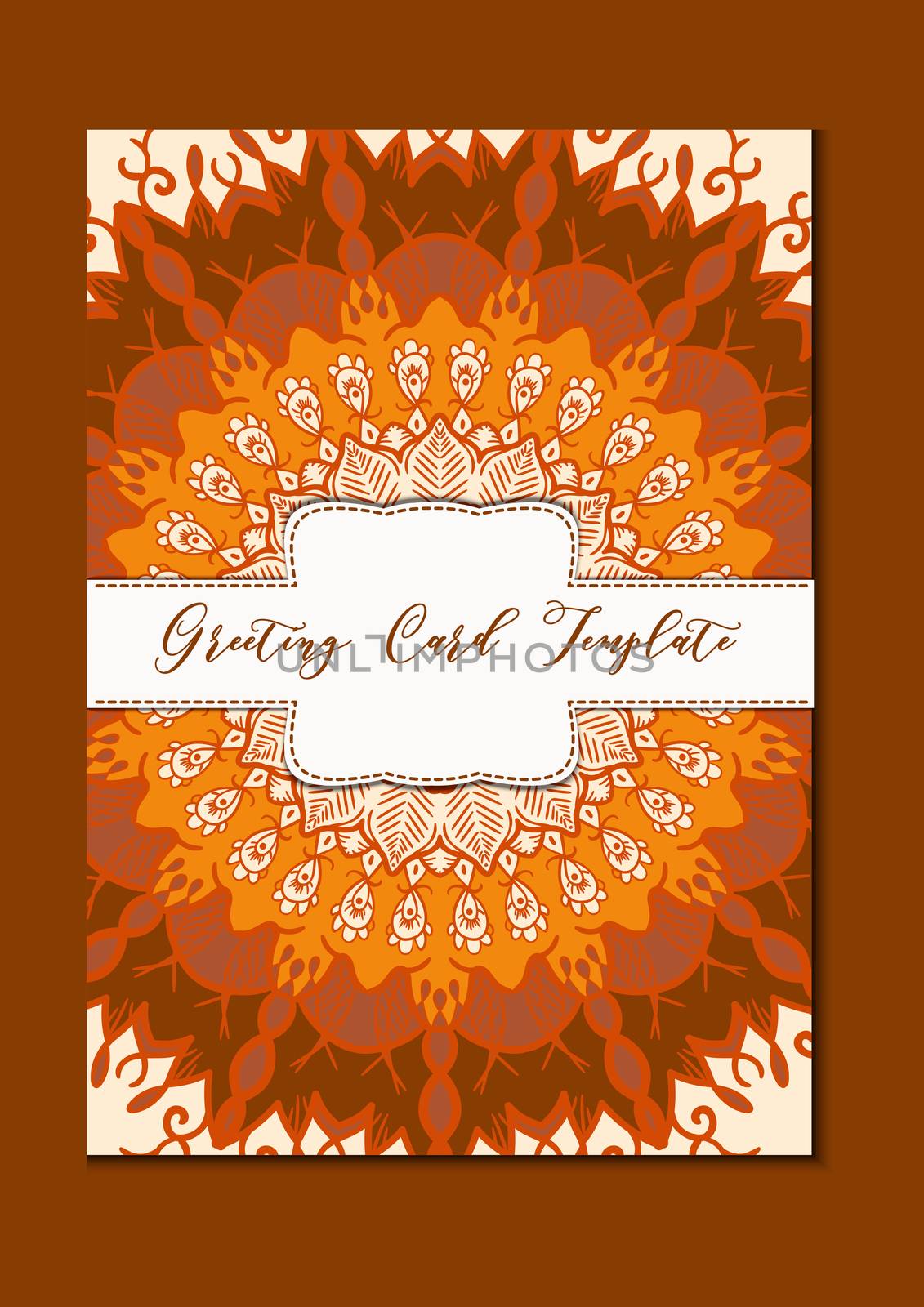 Business mandala card template. Oriental ethnic pattern. Mehndi ornament page for brochure, flyer, greeting, invitation cover. Design layout in boho and islam, arabic and east, indian style. Vector