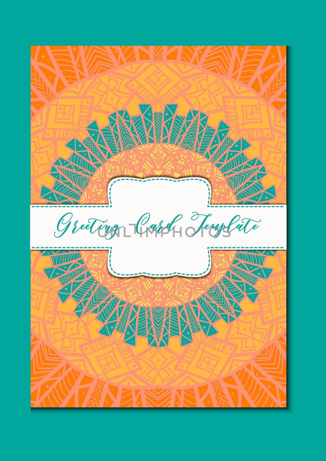 Business mandala card template. Oriental ethnic pattern. Mehndi ornament page for brochure, flyer, greeting, invitation cover. Design layout in boho and islam, arabic and east, indian style. Vector