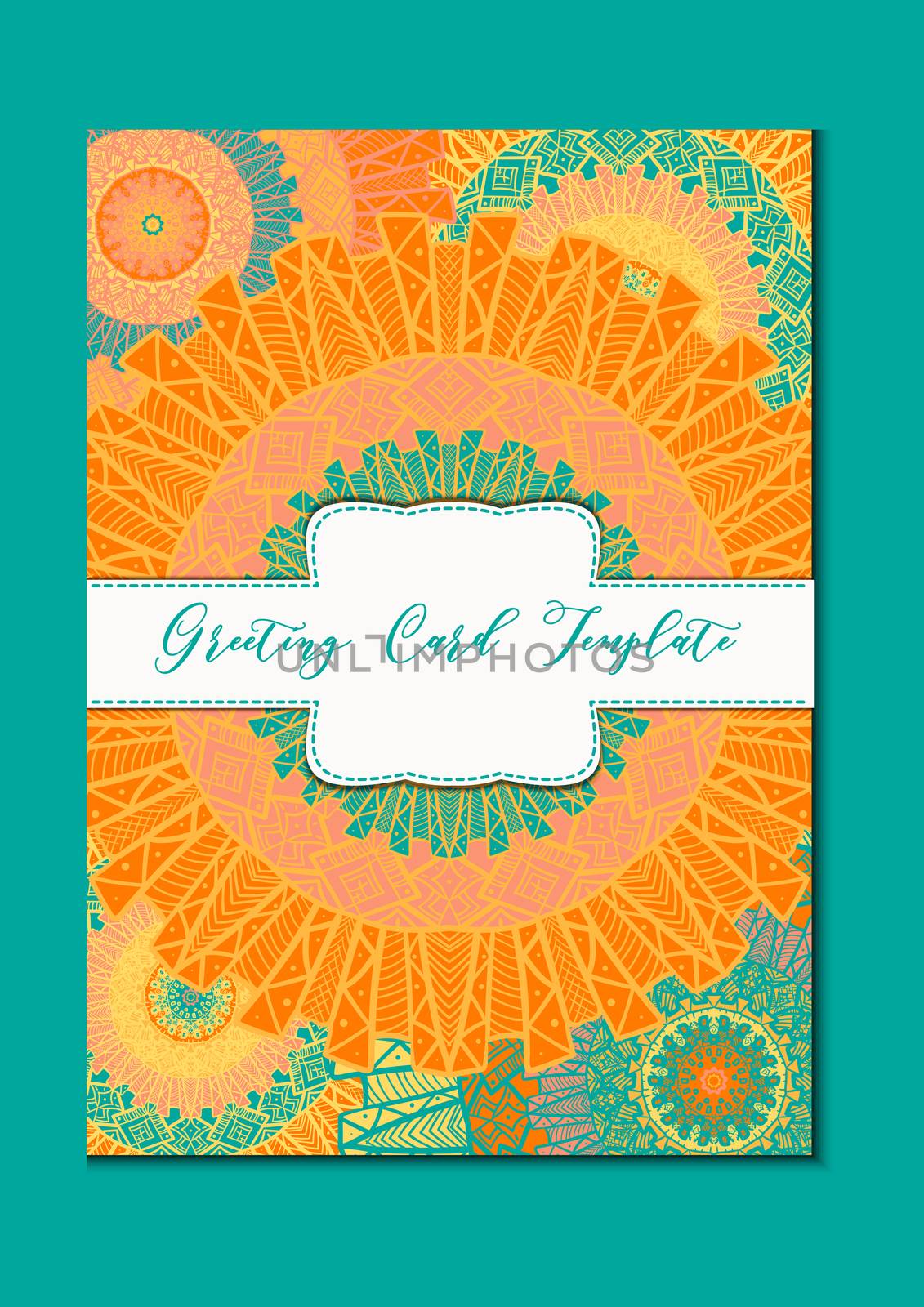 Business mandala card template. Oriental ethnic pattern. Mehndi ornament page for brochure, flyer, greeting, invitation cover. Design layout in boho and islam, arabic and east, indian style. Vector