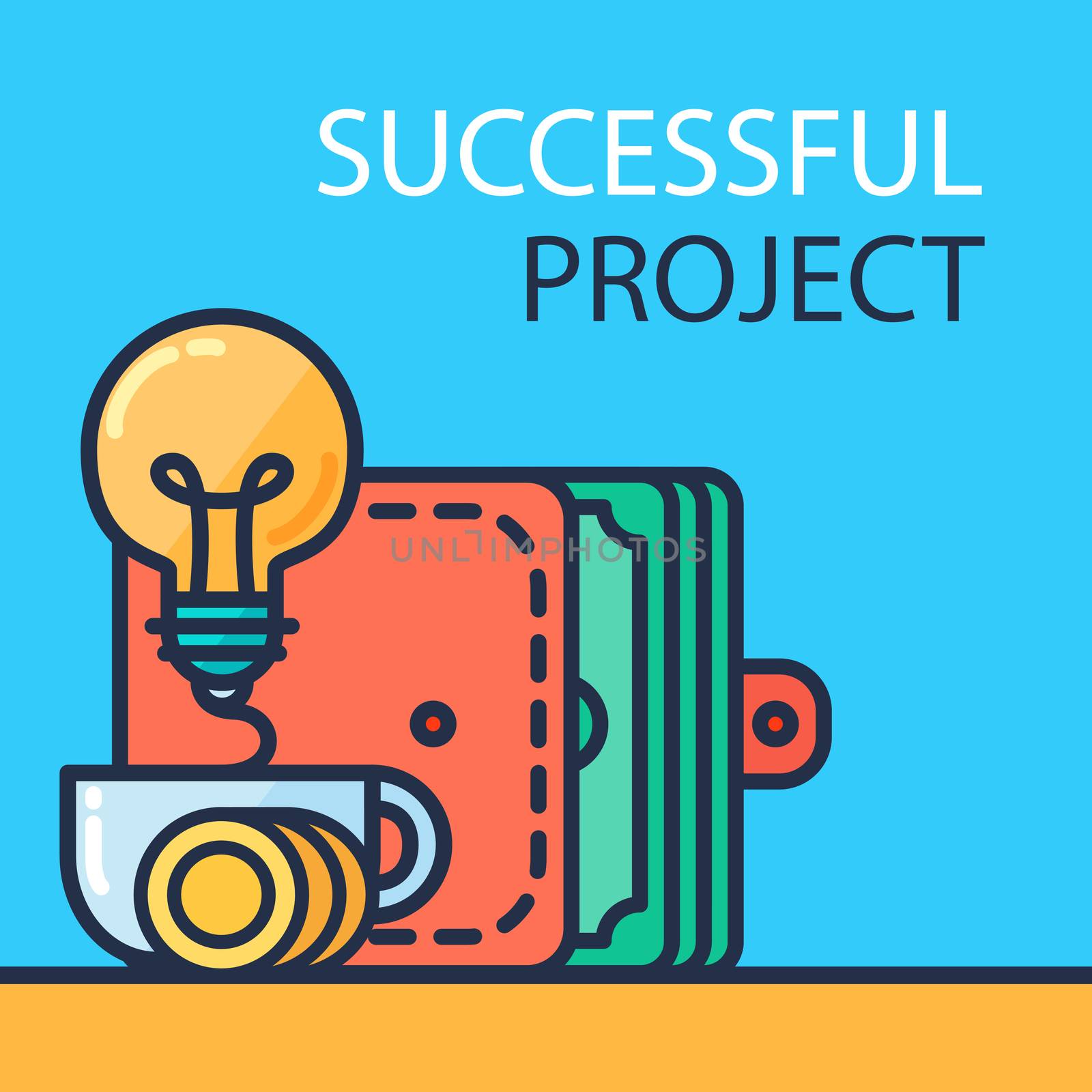 Successful investing concept. Bank holding. Financial budget banner. Money, coins from idea. Patent symbol. Vector