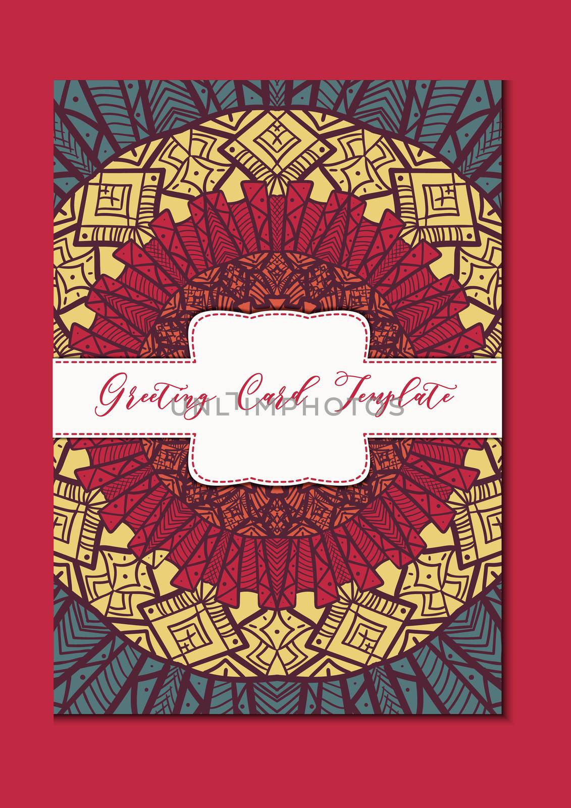 Business mandala card template. Oriental ethnic pattern. Mehndi ornament page for brochure, flyer, greeting, invitation cover. Design layout in boho and islam, arabic and east, indian style. Vector