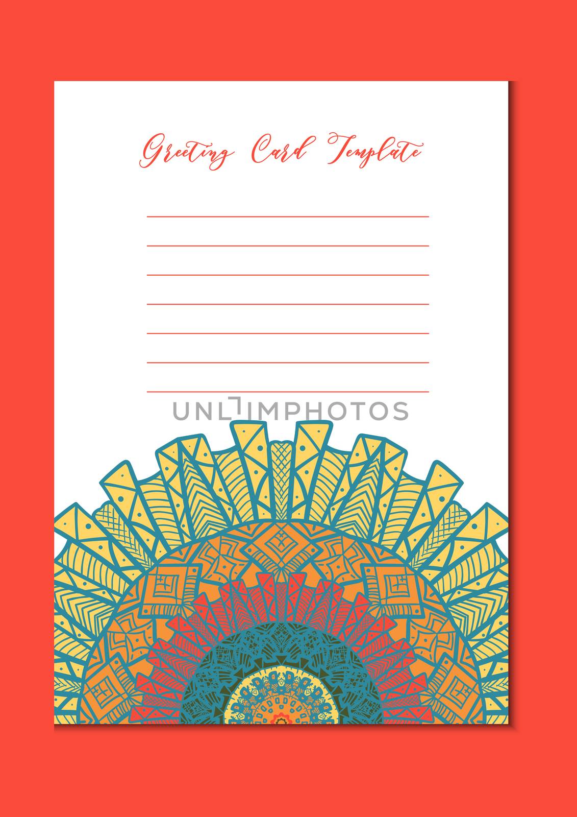 Business mandala card template. Oriental ethnic pattern. Mehndi ornament page for brochure, flyer, greeting, invitation cover. Design layout in boho and islam, arabic and east, indian style. Vector