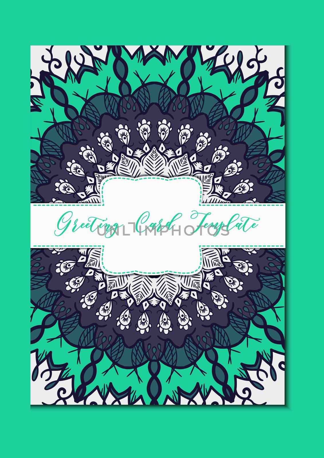 Business mandala card template. Oriental ethnic pattern. Mehndi ornament page for brochure, flyer, greeting, invitation cover. Design layout in boho and islam, arabic and east, indian style. Vector