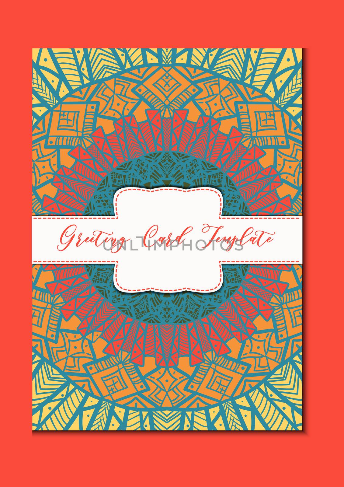 Business mandala card template. Oriental ethnic pattern. Mehndi ornament page for brochure, flyer, greeting, invitation cover. Design layout in boho and islam, arabic and east, indian style. Vector