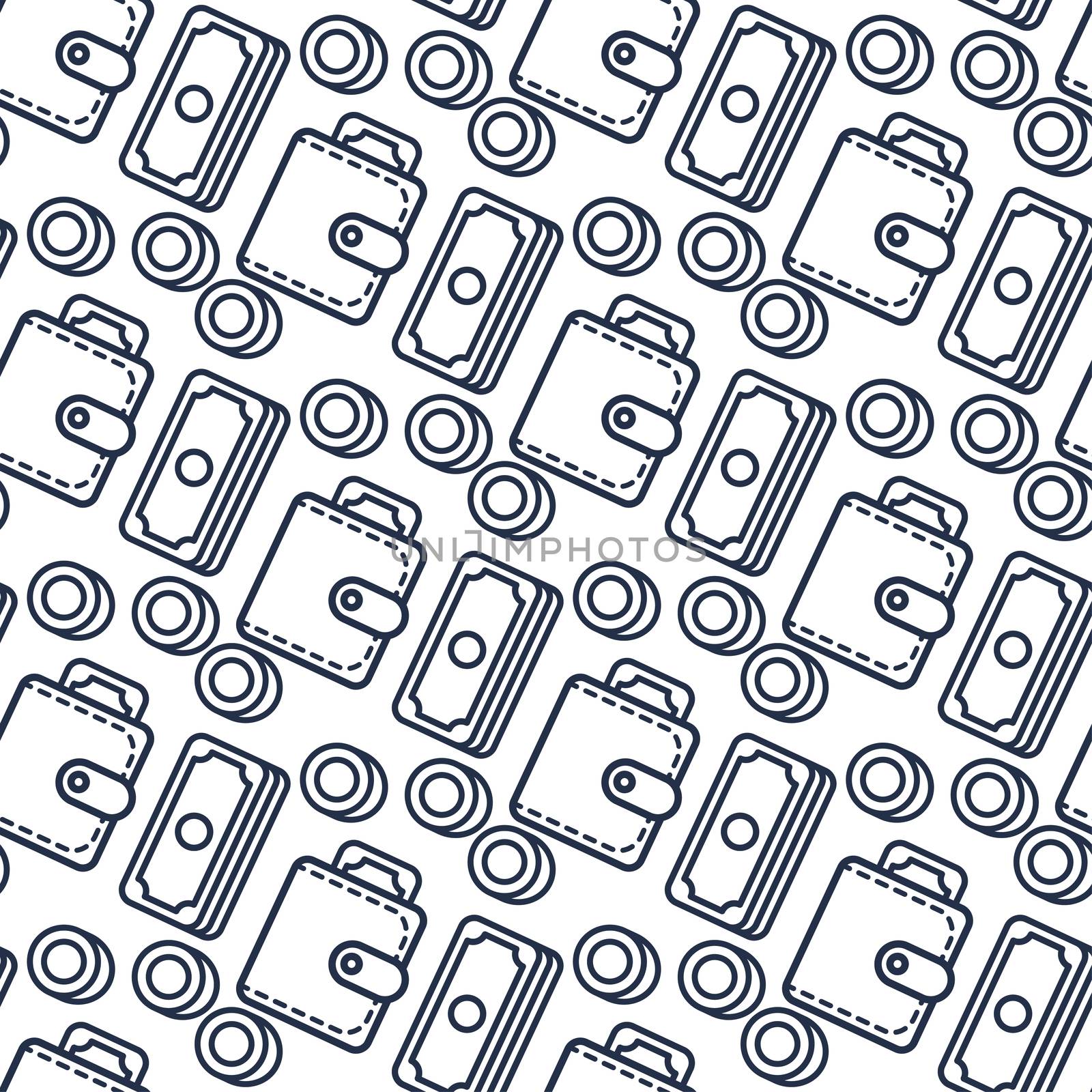 Successful investing Seamless Pattern. Bank holding. Financial budget banner. Money, coins, purse. Earnings and payments symbol. Vector