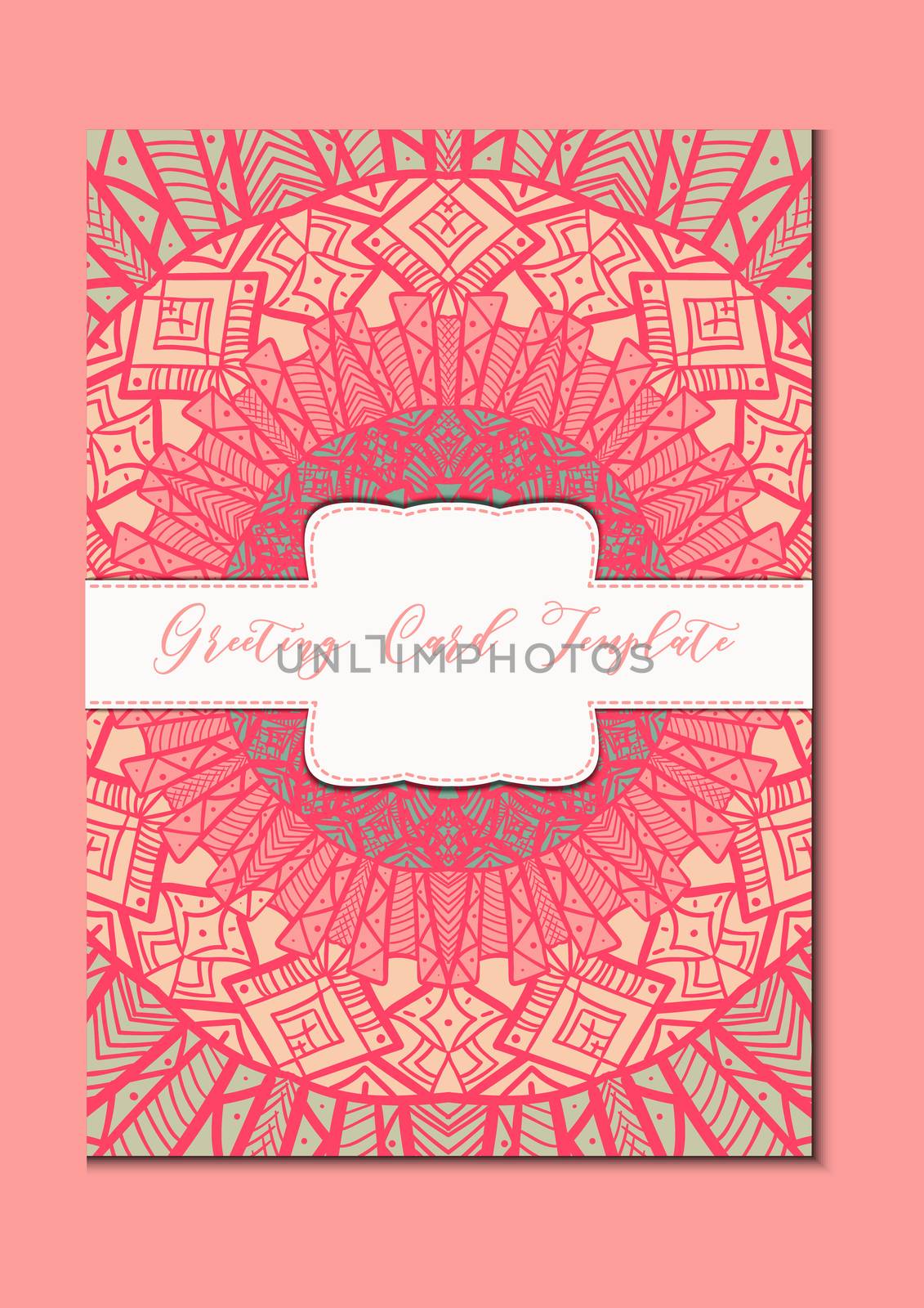 Business mandala card template. Oriental ethnic pattern. Mehndi ornament page for brochure, flyer, greeting, invitation cover. Design layout in boho and islam, arabic and east, indian style. Vector