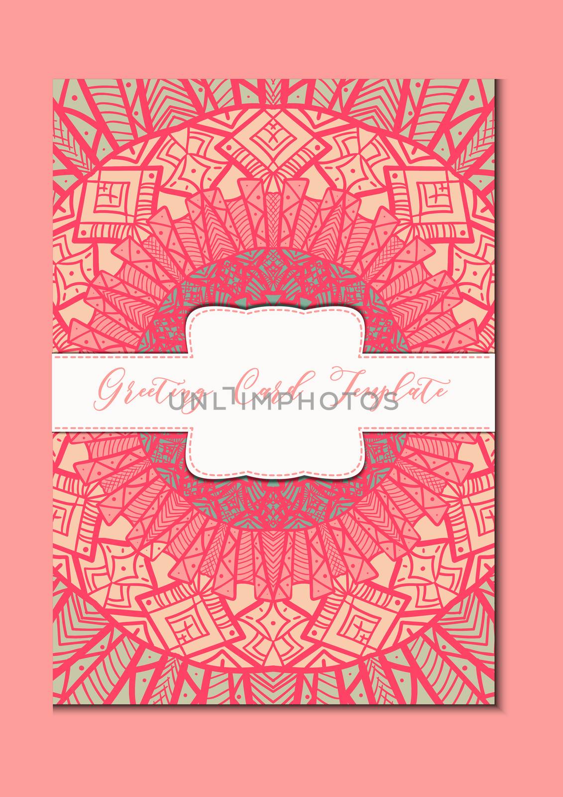 Business mandala card template. Oriental ethnic pattern. Mehndi ornament page for brochure, flyer, greeting, invitation cover. Design layout in boho and islam, arabic and east, indian style. Vector