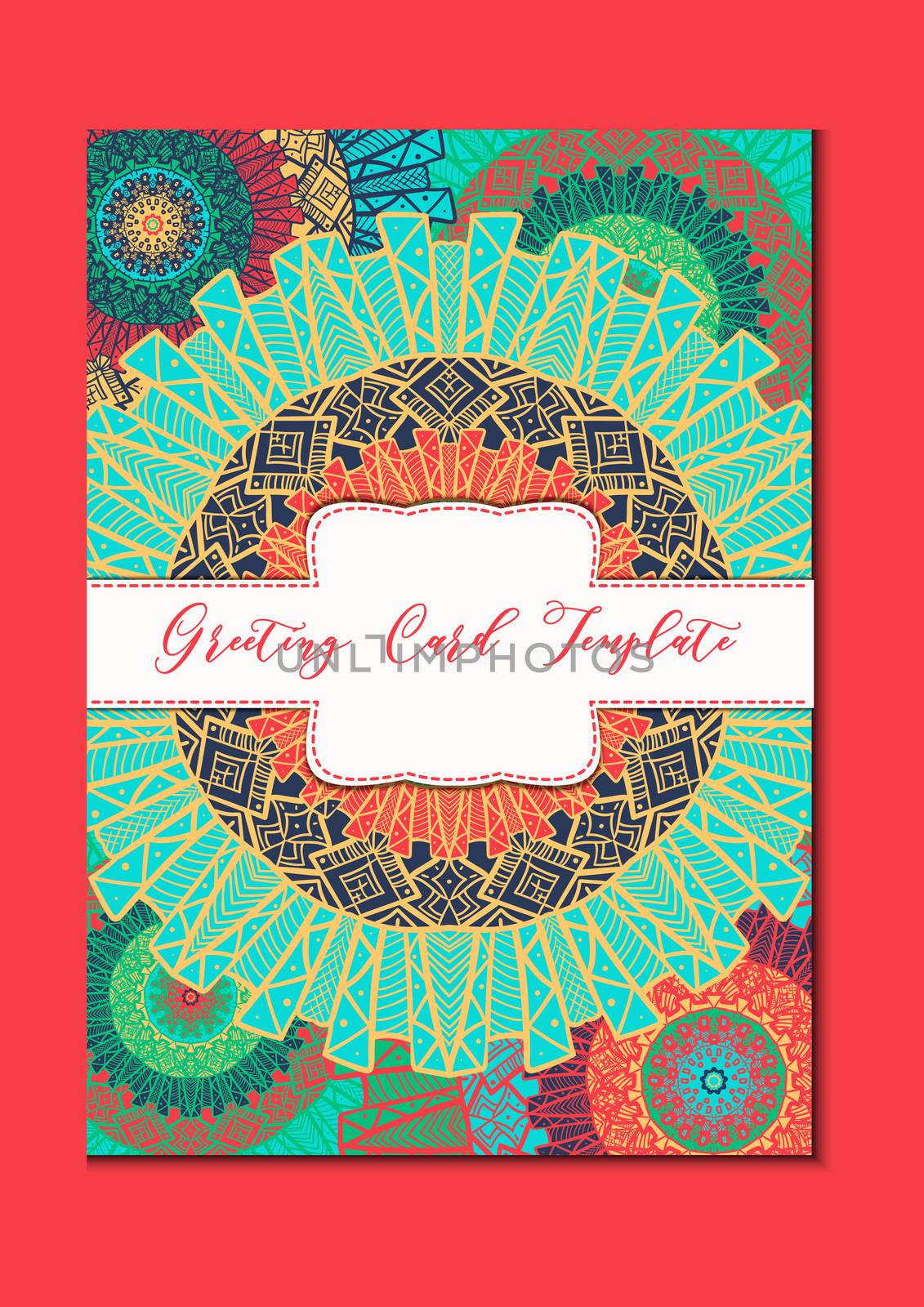 Business mandala card template. Oriental ethnic pattern. Mehndi ornament page for brochure, flyer, greeting, invitation cover. Design layout in boho and islam, arabic and east, indian style. Vector