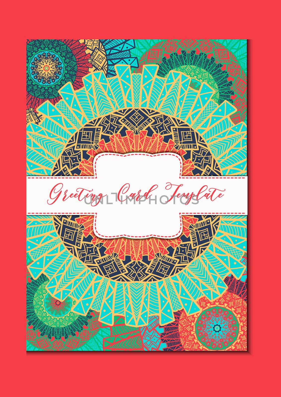 Business mandala card template. Oriental ethnic pattern. Mehndi ornament page for brochure, flyer, greeting, invitation cover. Design layout in boho and islam, arabic and east, indian style. Vector