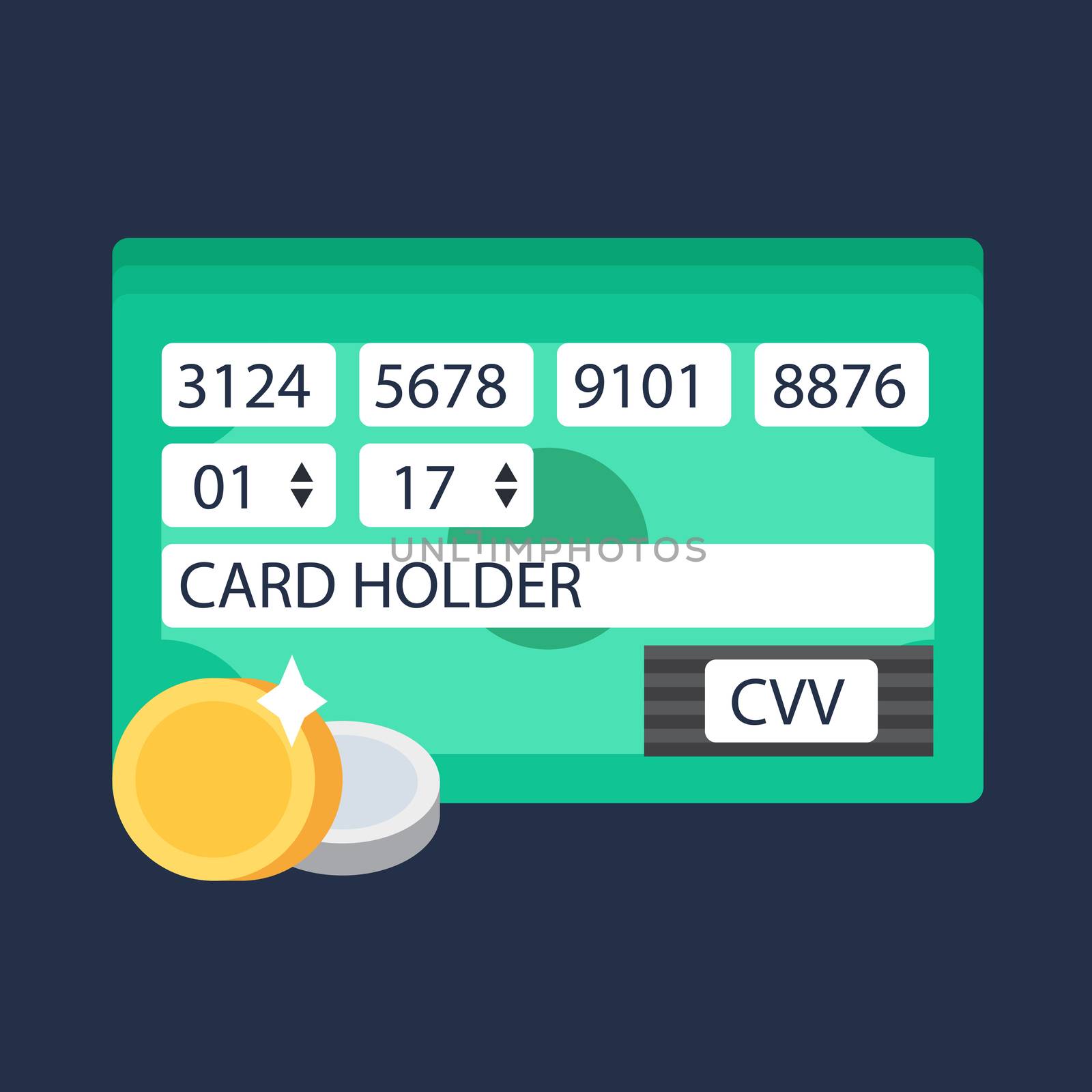 Web Template, Web Elements for site form of online shopping and enter card data in view banknote. Vector