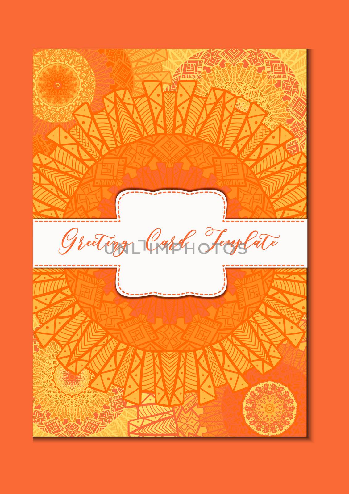 Business mandala card template. Oriental ethnic pattern. Mehndi ornament page for brochure, flyer, greeting, invitation cover. Design layout in boho and islam, arabic and east, indian style. Vector