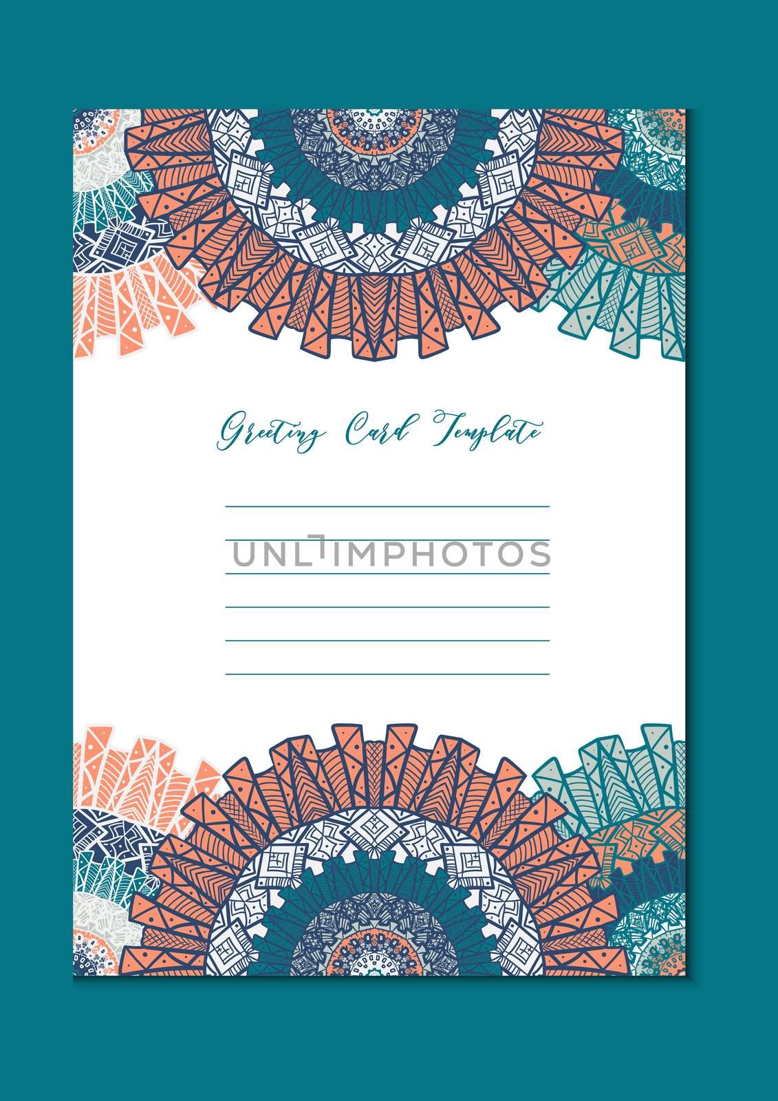 Business mandala card template. Oriental ethnic pattern. Mehndi ornament page for brochure, flyer, greeting, invitation cover. Design layout in boho and islam, arabic and east, indian style. Vector