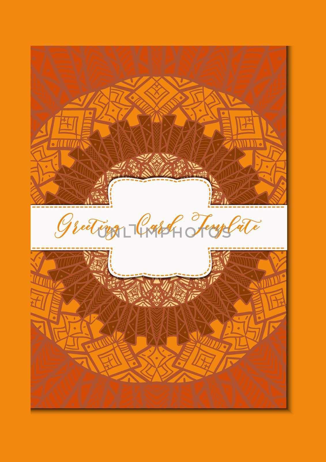 Business mandala card template. Oriental ethnic pattern. Mehndi ornament page for brochure, flyer, greeting, invitation cover. Design layout in boho and islam, arabic and east, indian style. Vector