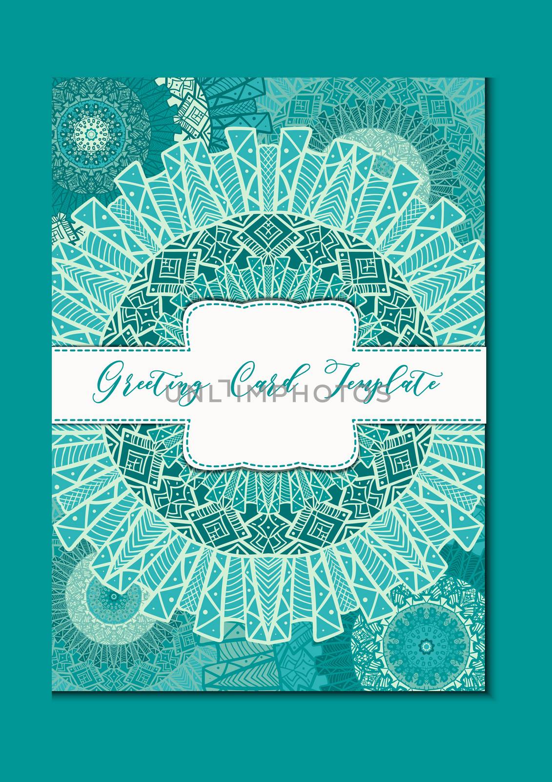 Business mandala card template. Oriental ethnic pattern. Mehndi ornament page for brochure, flyer, greeting, invitation cover. Design layout in boho and islam, arabic and east, indian style. Vector