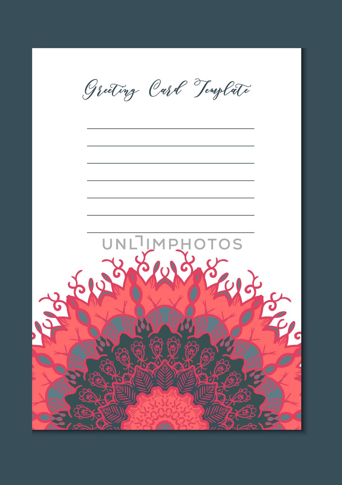 Business mandala card template. Oriental ethnic pattern. Mehndi ornament page for brochure, flyer, greeting, invitation cover. Design layout in boho and islam, arabic and east, indian style. Vector