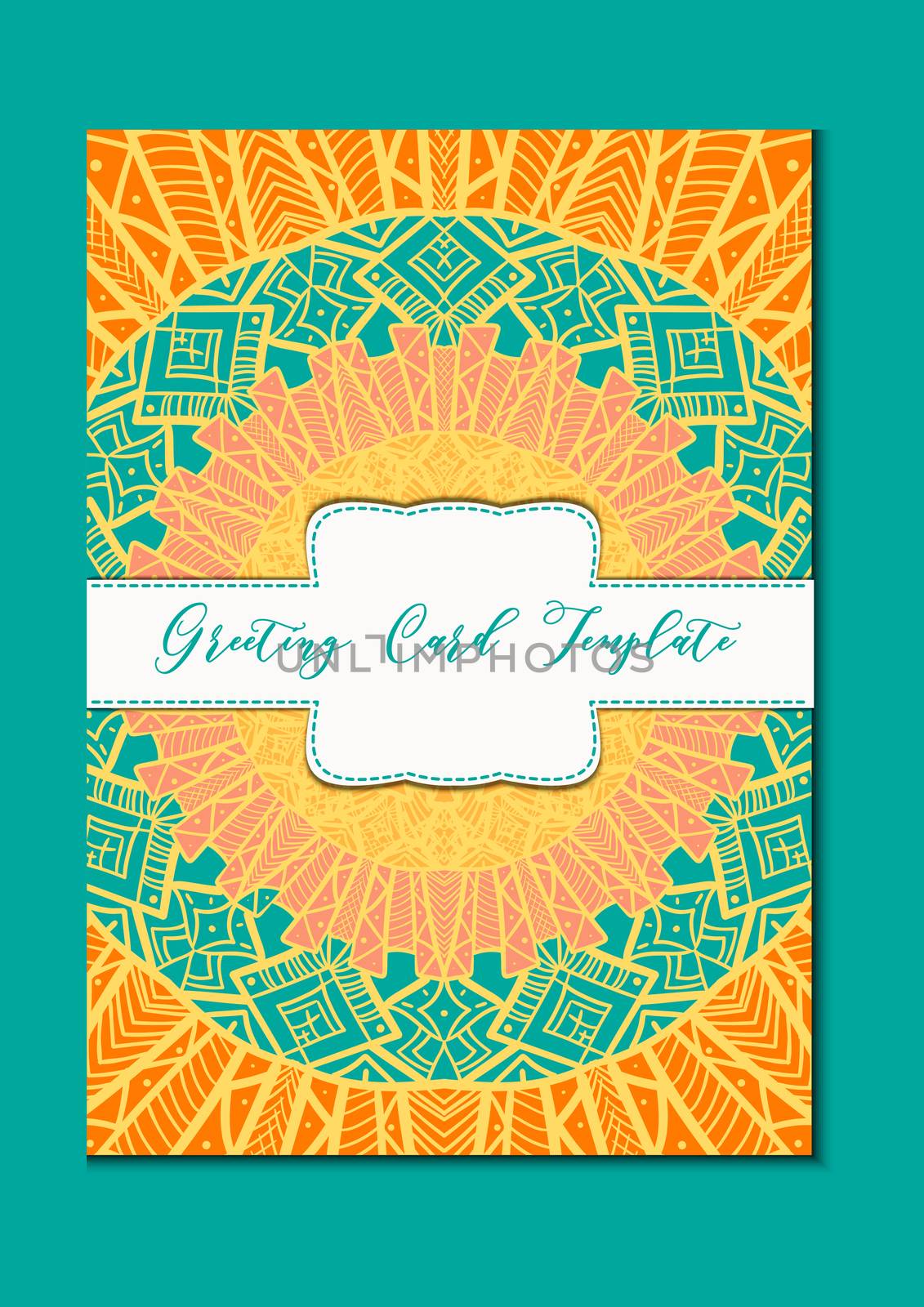 Business mandala card template. Oriental ethnic pattern. Mehndi ornament page for brochure, flyer, greeting, invitation cover. Design layout in boho and islam, arabic and east, indian style. Vector