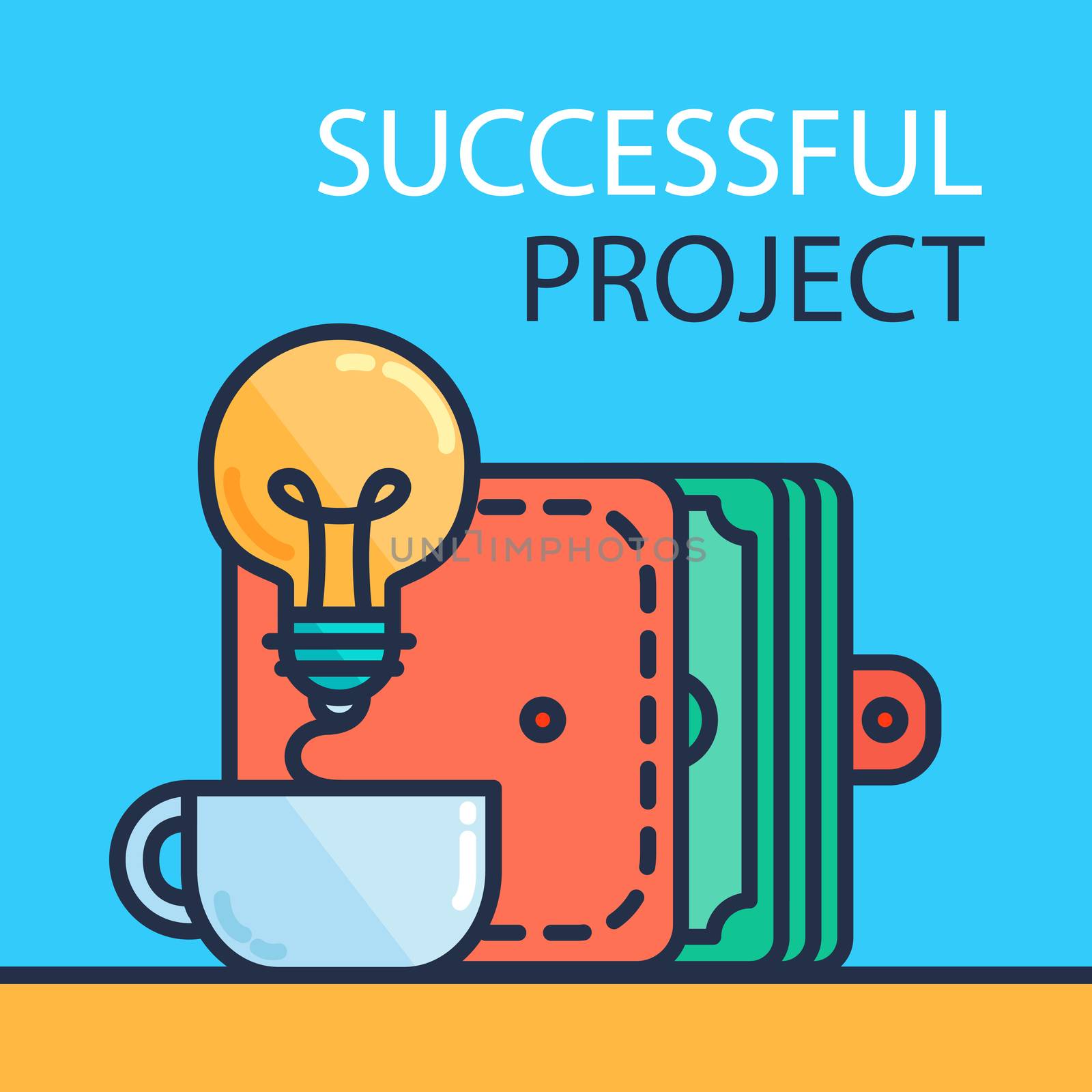 Successful investing concept. Bank holding. Financial budget banner. Money from idea, purse. Patent symbol. Vector