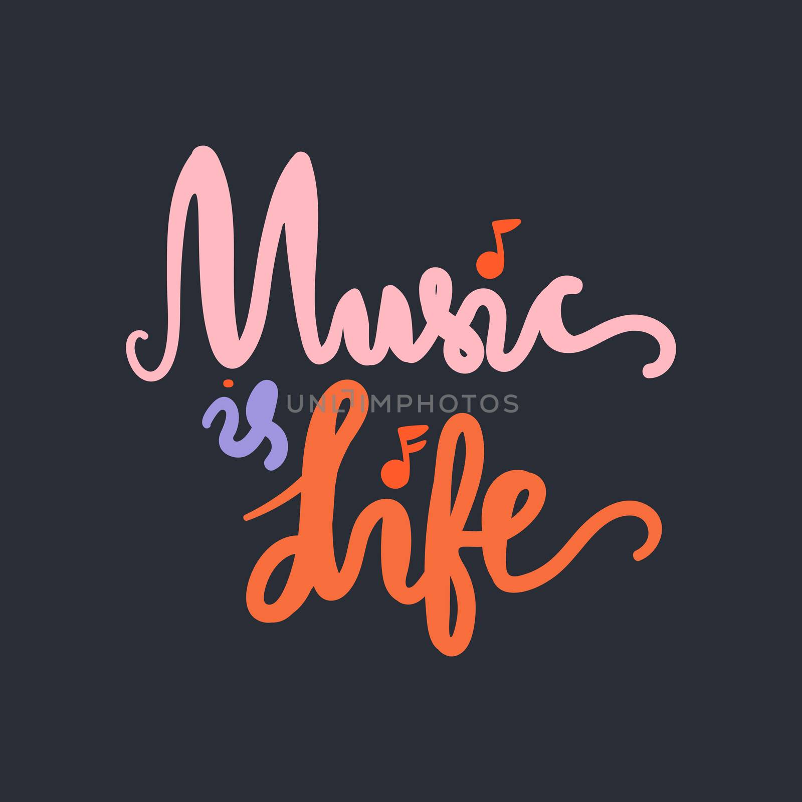 Vintage Musical Lettering for Banner and Badge. Sticker, Poster, Festival and Concert Card Design Template. Music is Life. Vector