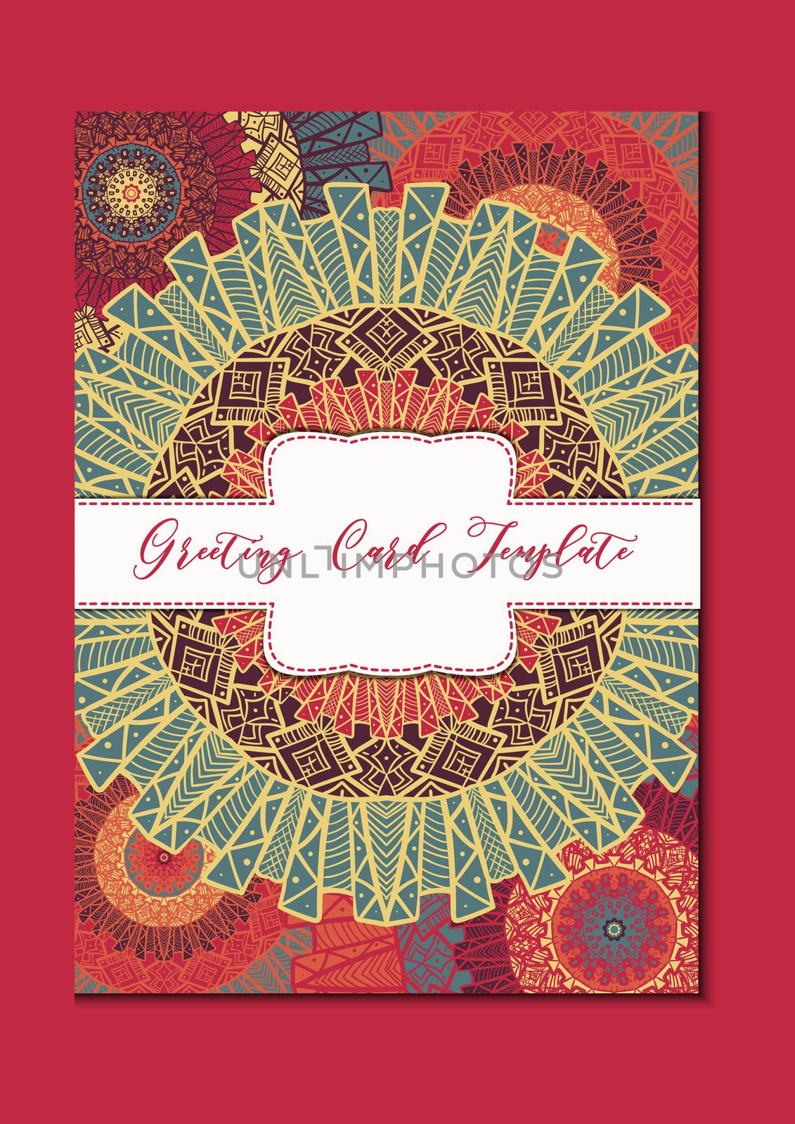 Business mandala card template. Oriental ethnic pattern. Mehndi ornament page for brochure, flyer, greeting, invitation cover. Design layout in boho and islam, arabic and east, indian style. Vector