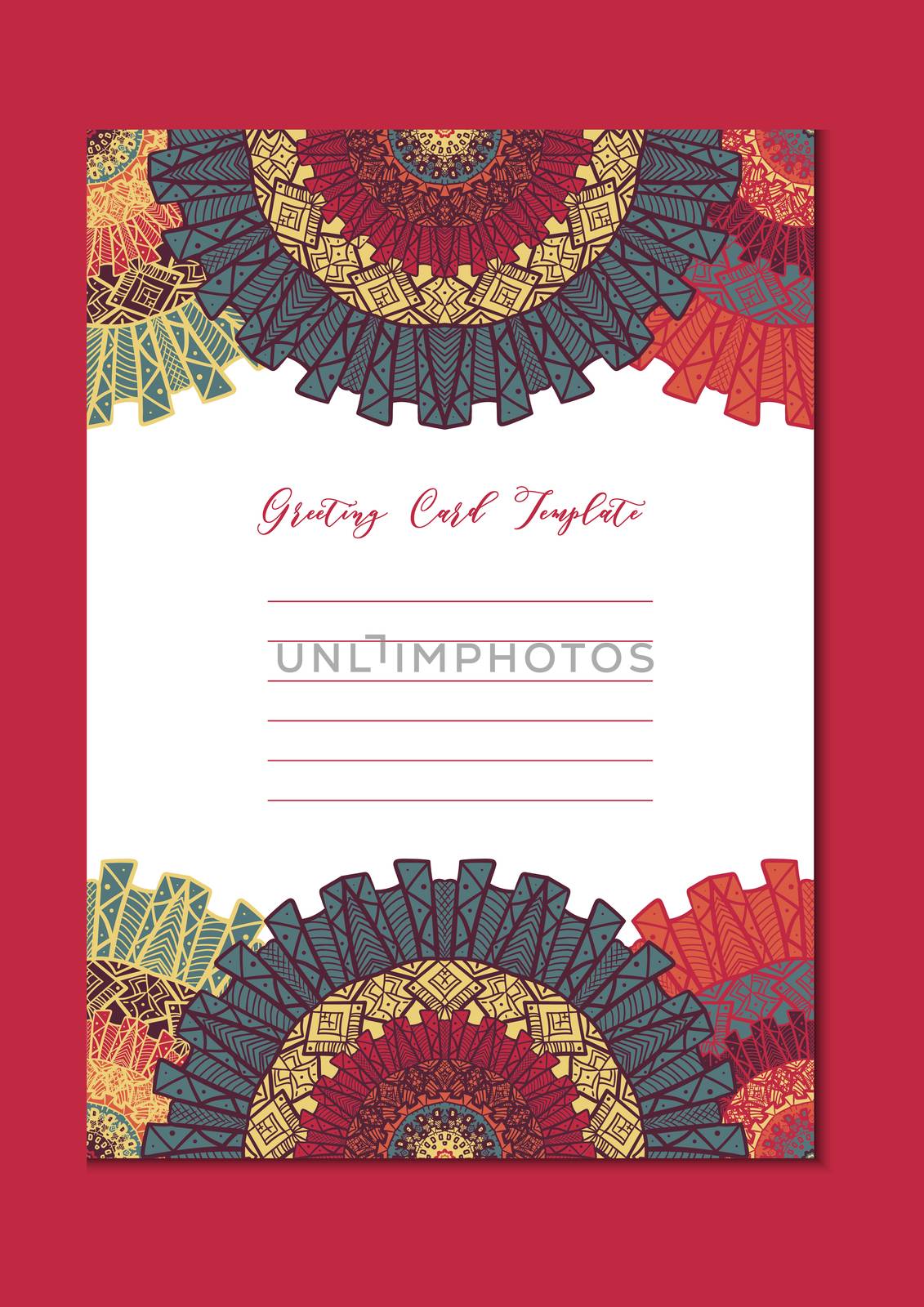 Business mandala card template. Oriental ethnic pattern. Mehndi ornament page for brochure, flyer, greeting, invitation cover. Design layout in boho and islam, arabic and east, indian style. Vector