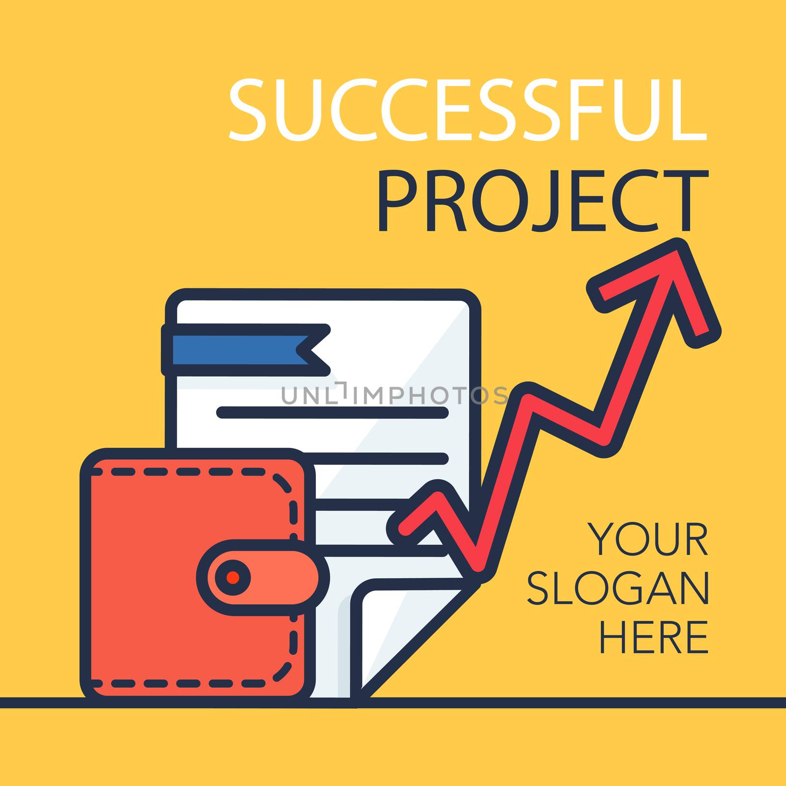 Successful investing concept. Bank holding. Financial budget banner. Money, document, purse and graph. Earnings and payments symbol. Patent illustration. Vector