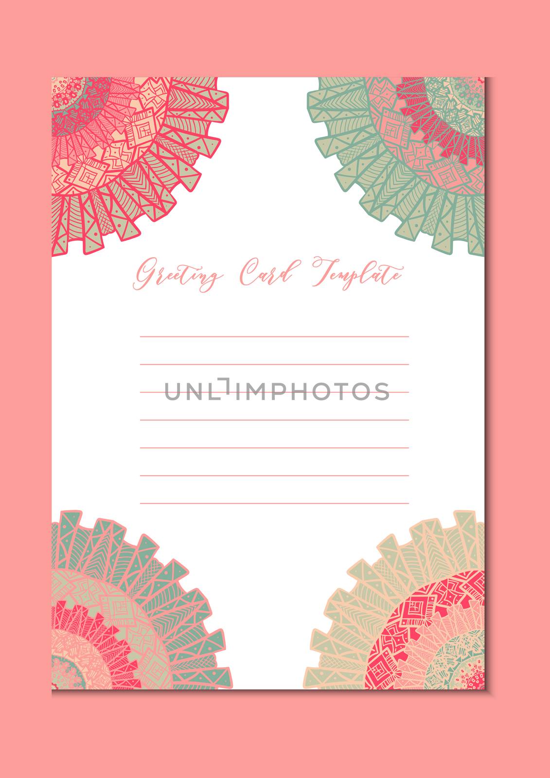 Business mandala card template. Oriental ethnic pattern. Mehndi ornament page for brochure, flyer, greeting, invitation cover. Design layout in boho and islam, arabic and east, indian style. Vector