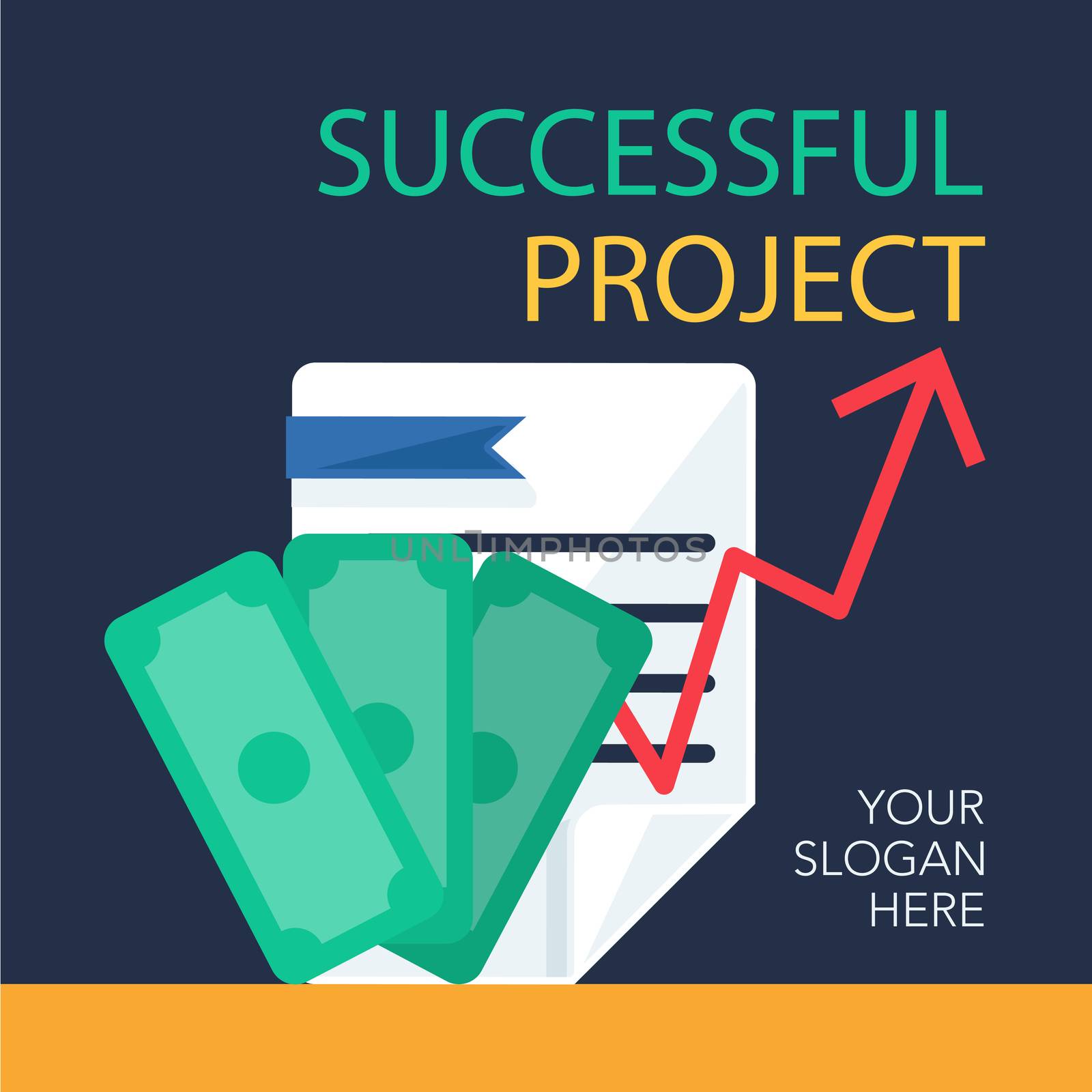 Successful investing concept. Bank holding. Financial budget banner. Money, document and graph. Earnings and payments symbol. Patent illustration. Vector