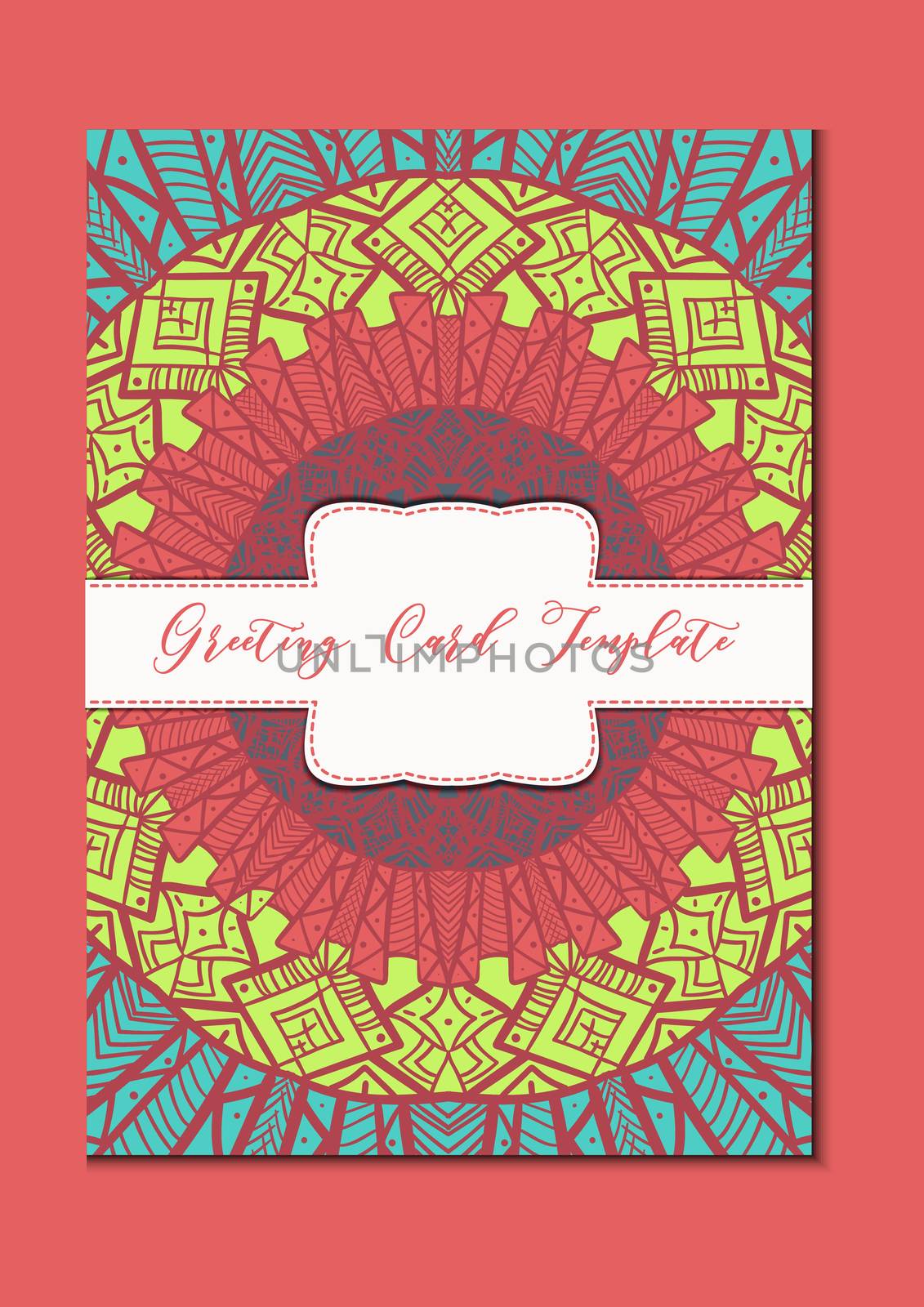 Business mandala card template. Oriental ethnic pattern. Mehndi ornament page for brochure, flyer, greeting, invitation cover. Design layout in boho and islam, arabic and east, indian style. Vector