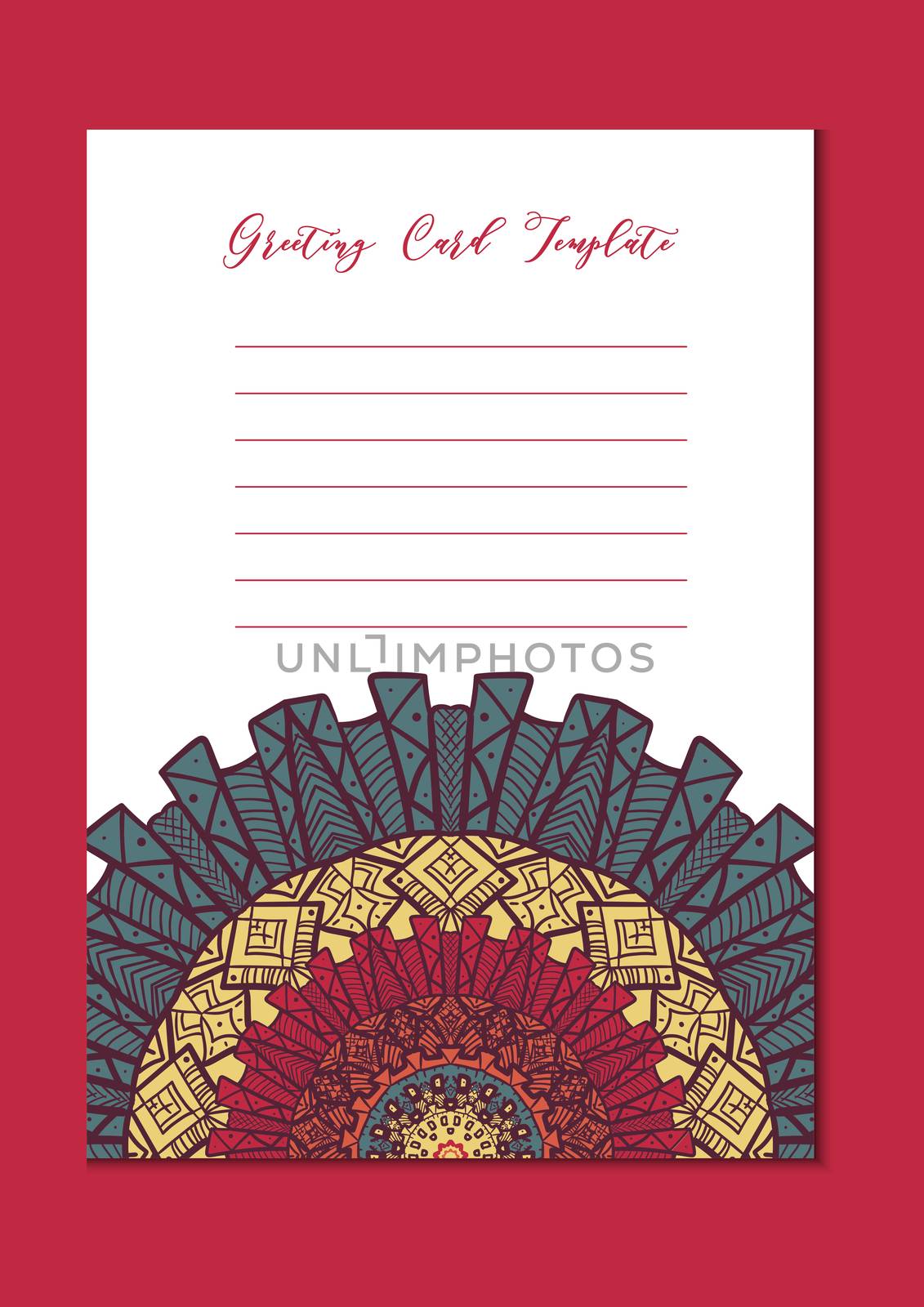 Business mandala card template. Oriental ethnic pattern. Mehndi ornament page for brochure, flyer, greeting, invitation cover. Design layout in boho and islam, arabic and east, indian style. Vector