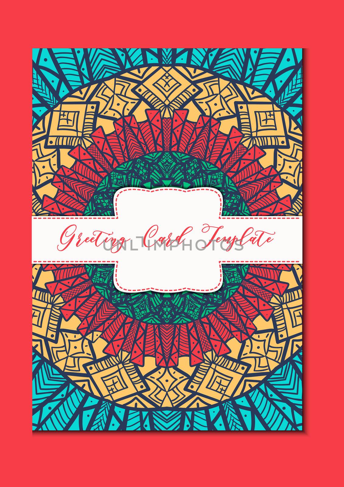 Business mandala card template. Oriental ethnic pattern. Mehndi ornament page for brochure, flyer, greeting, invitation cover. Design layout in boho and islam, arabic and east, indian style. Vector