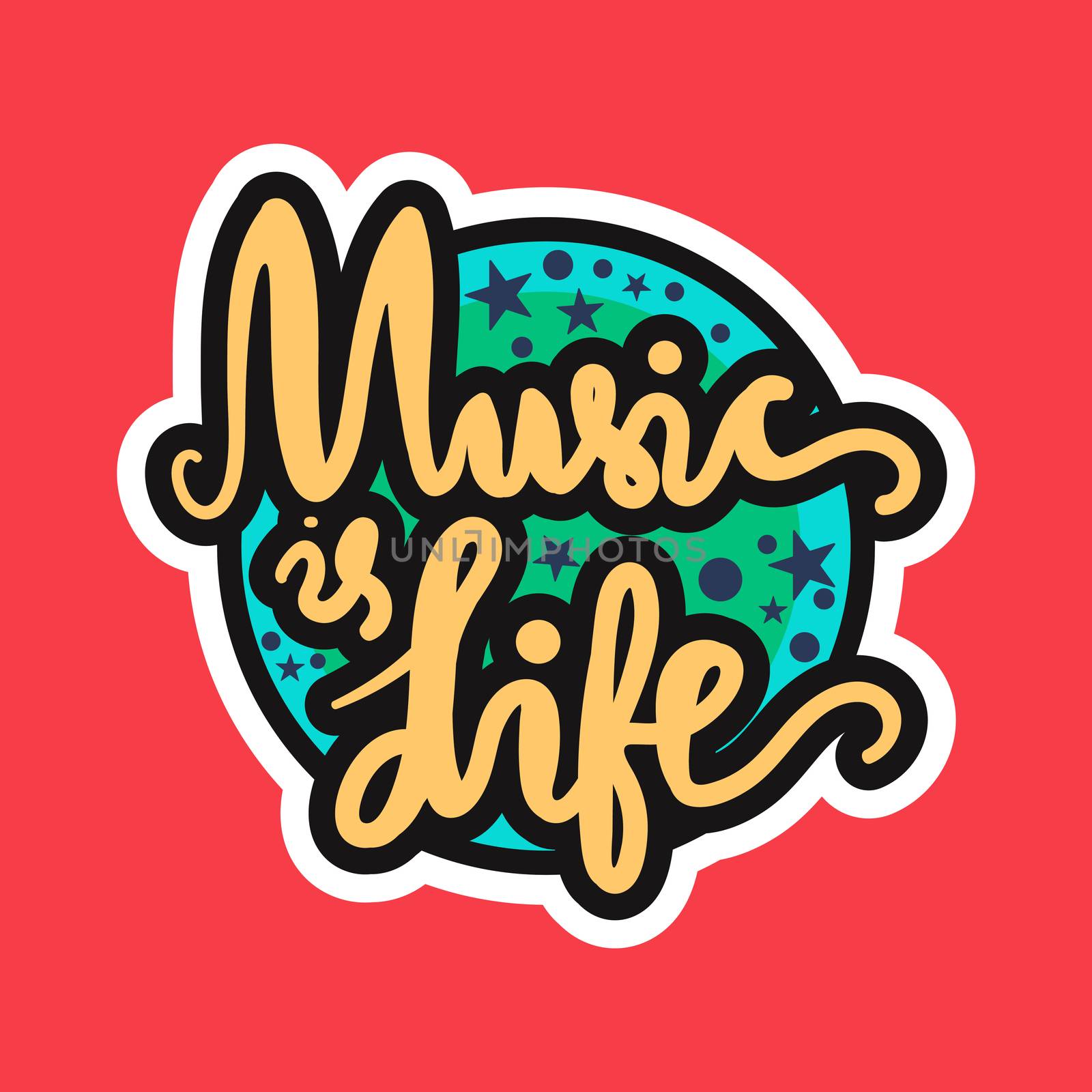 Vintage Musical Lettering for Banner and Badge. Sticker, Poster, Festival and Concert Card Design Template. Music is Life. Vector