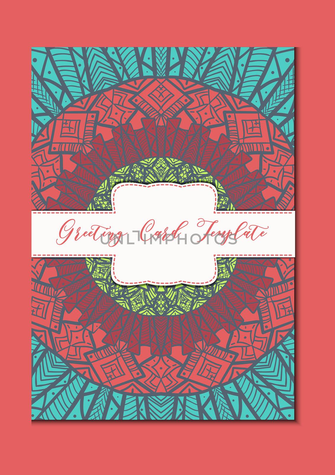 Business mandala card template. Oriental ethnic pattern. Mehndi ornament page for brochure, flyer, greeting, invitation cover. Design layout in boho and islam, arabic and east, indian style. Vector