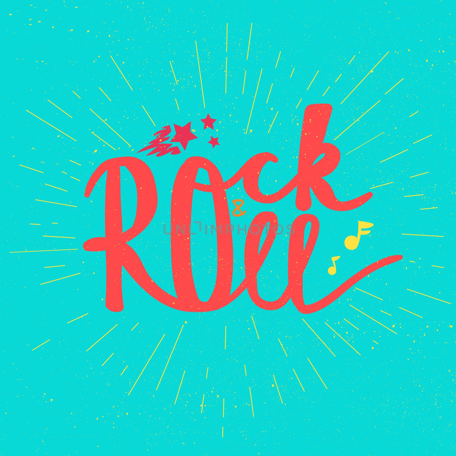Rock and Roll Lettering for t-shirt, sticker, print, fabric, cloth. Vintage hand drawn music badge. Retro hipster musical sound emblem for card, concert flyer, fest, postcard, label, poster. Vector