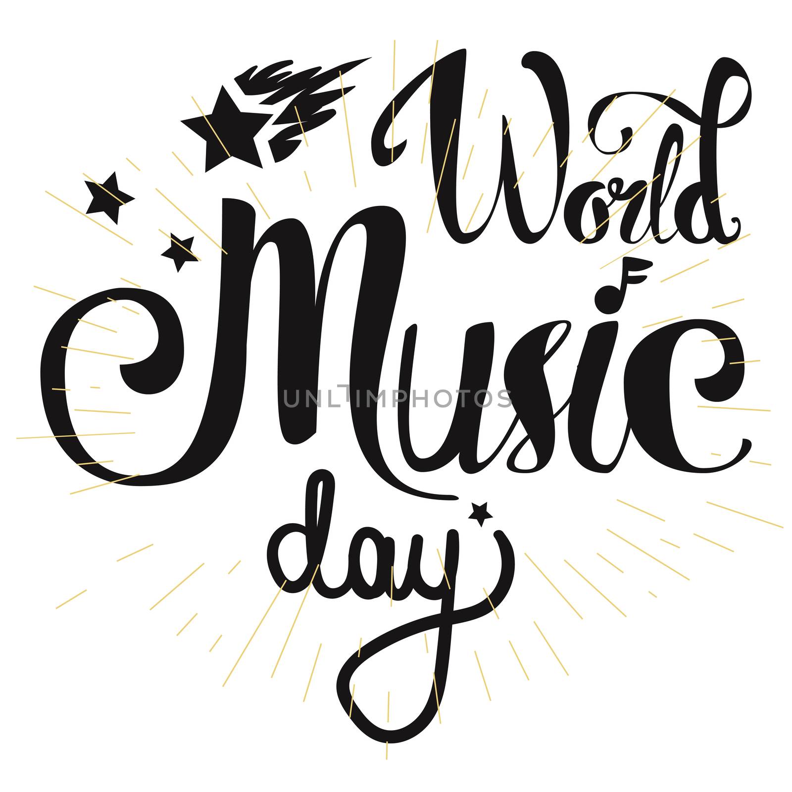 Vintage World Music Day Lettering for Banner and Badge. Sticker, Poster, Card Design Template. Vector