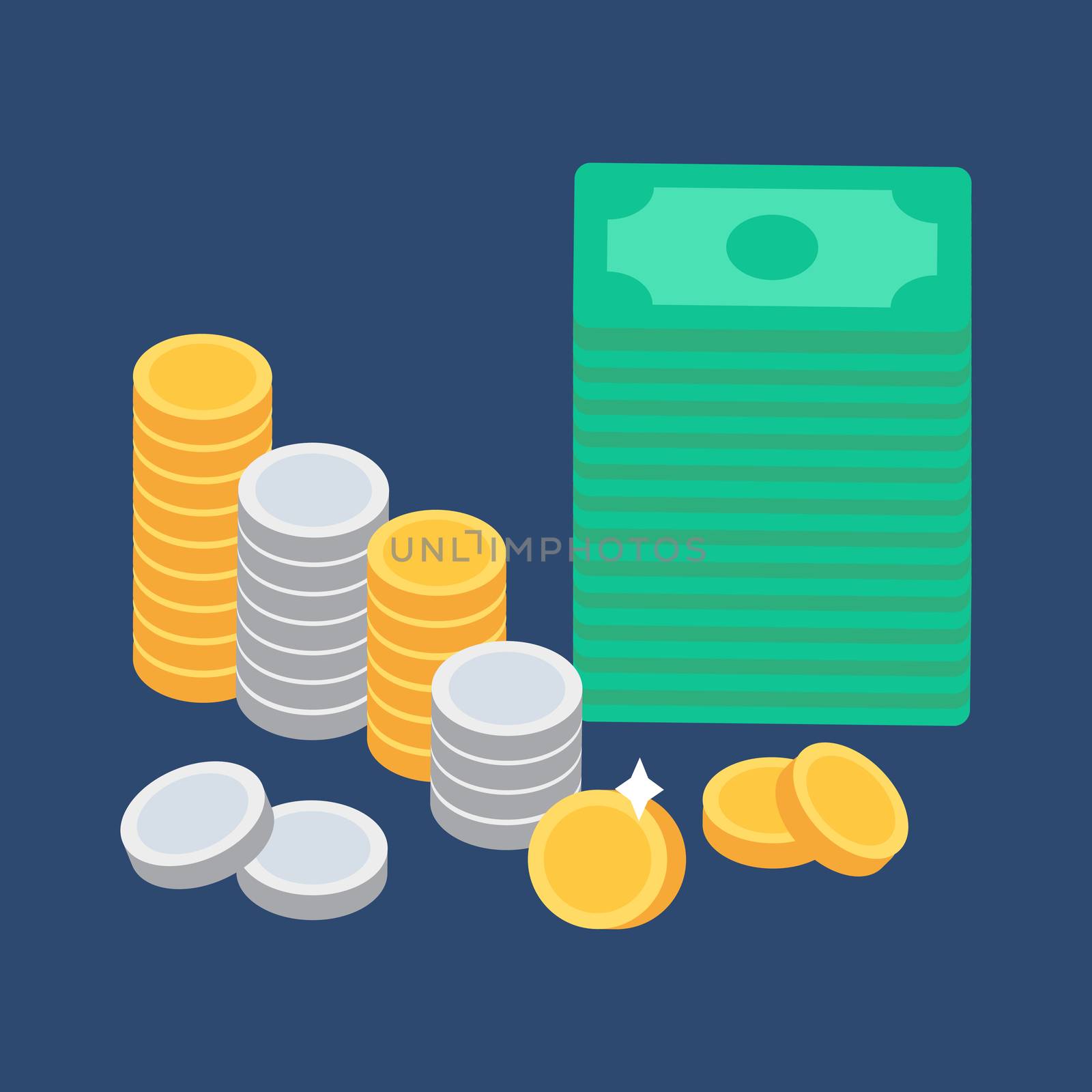 Money and coins. Commerce concept and store symbol. Vector