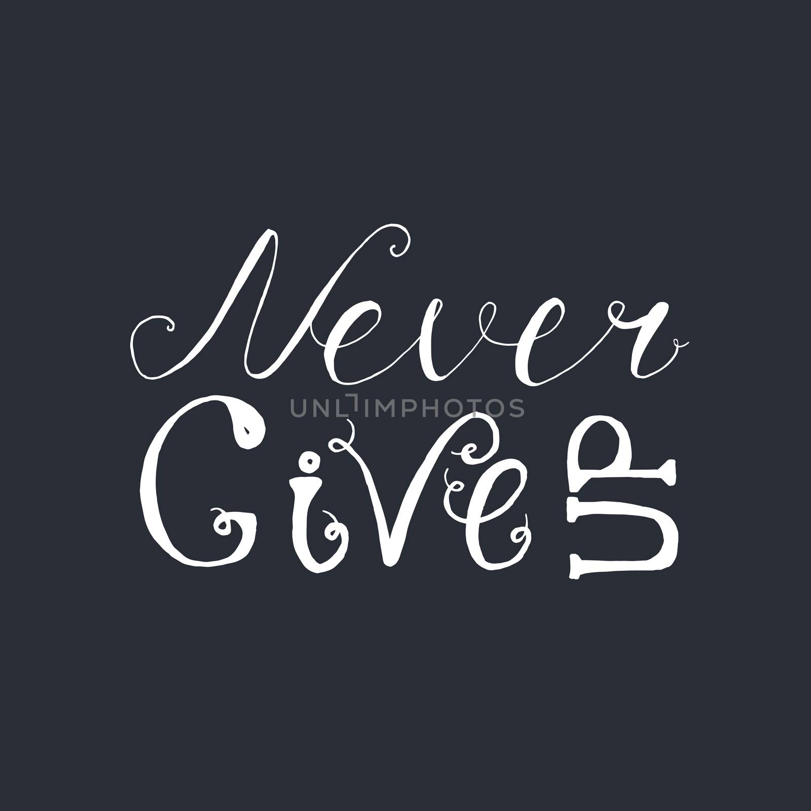 Motivation and Dream Lettering Concept. Never give up. Vintage Calligraphic Text. Inspirational retro quote for fabric, print, invitation, decor, greeting card, poster, design element. Vector