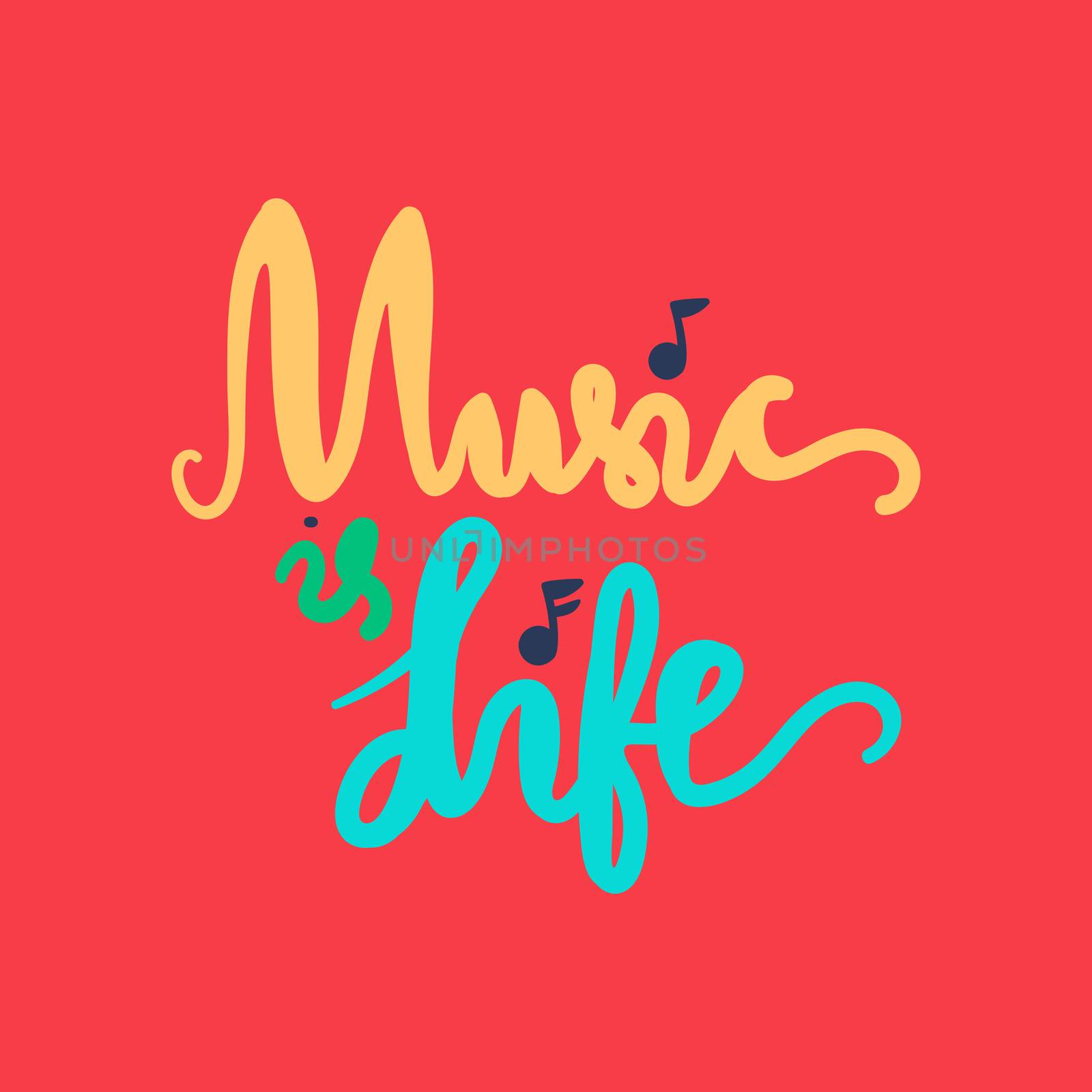 Vintage Musical Lettering for Banner and Badge. Sticker, Poster, Festival and Concert Card Design Template. Music is Life. Vector