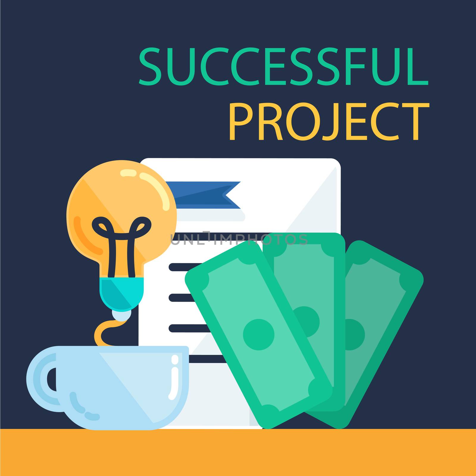 Successful investing concept. Bank holding. Financial budget banner. Money from idea, document. Patent symbol. Vector