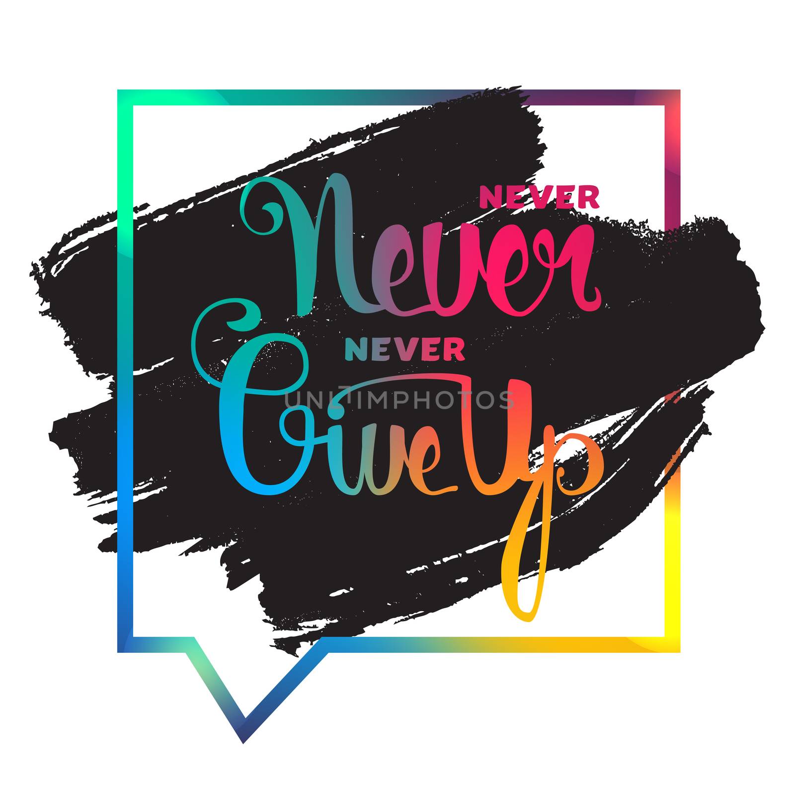 Lettering motivation poster. Never give up. Vintage Calligraphic Text. Inspirational retro quote for fabric, print, invitation, decor, greeting card, poster, design element. Vector