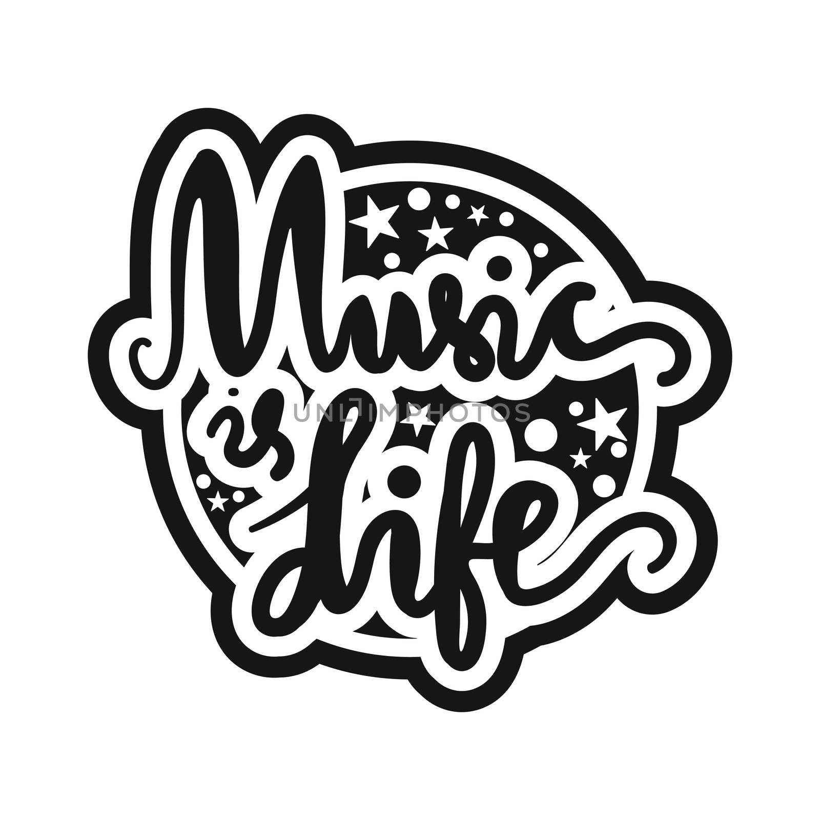 Vintage Musical Lettering for Banner and Badge. Sticker, Poster, Festival and Concert Card Design Template. Music is Life. Vector