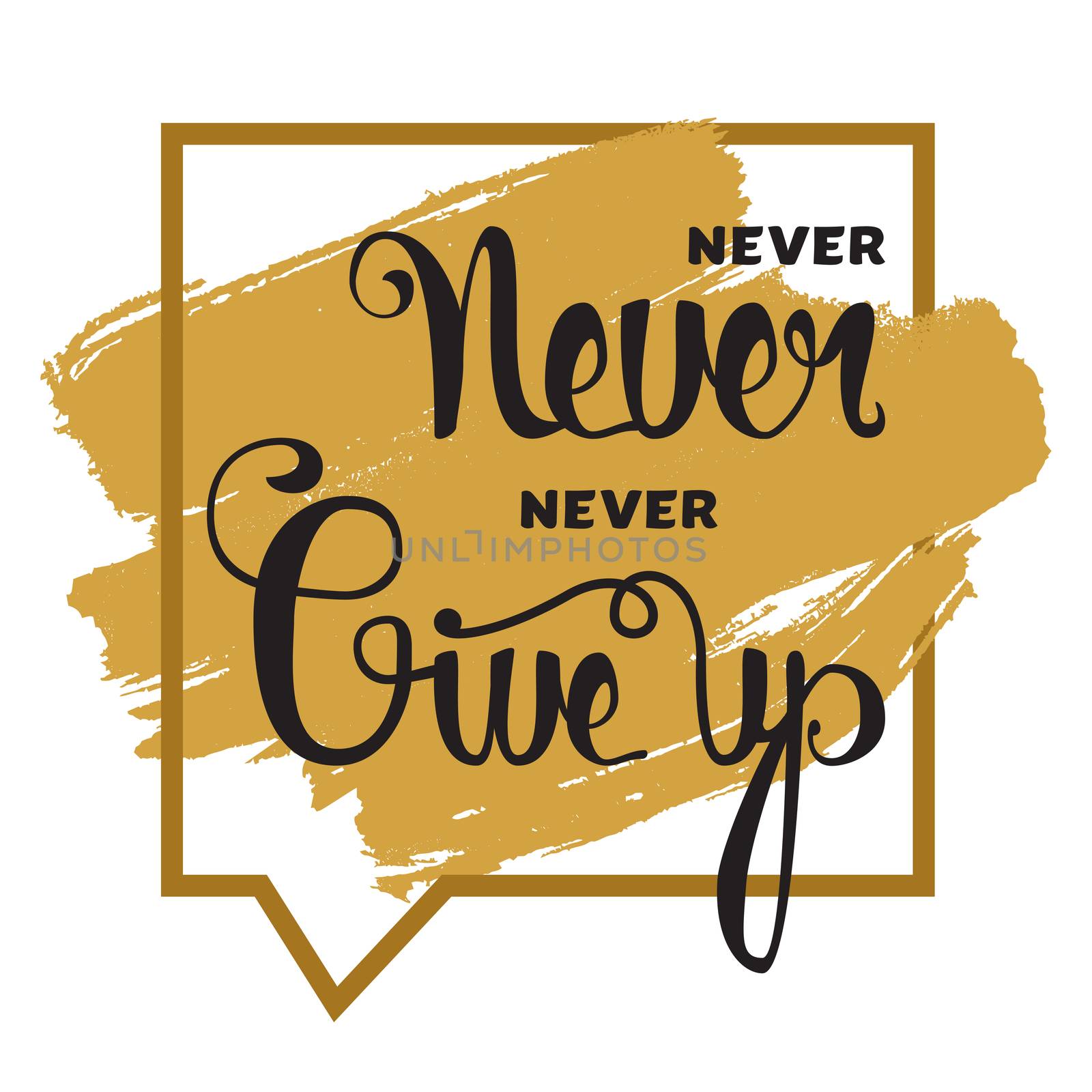 Lettering motivation poster. Never give up. Vintage Calligraphic Text. Inspirational retro quote for fabric, print, invitation, decor, greeting card, poster, design element. Vector