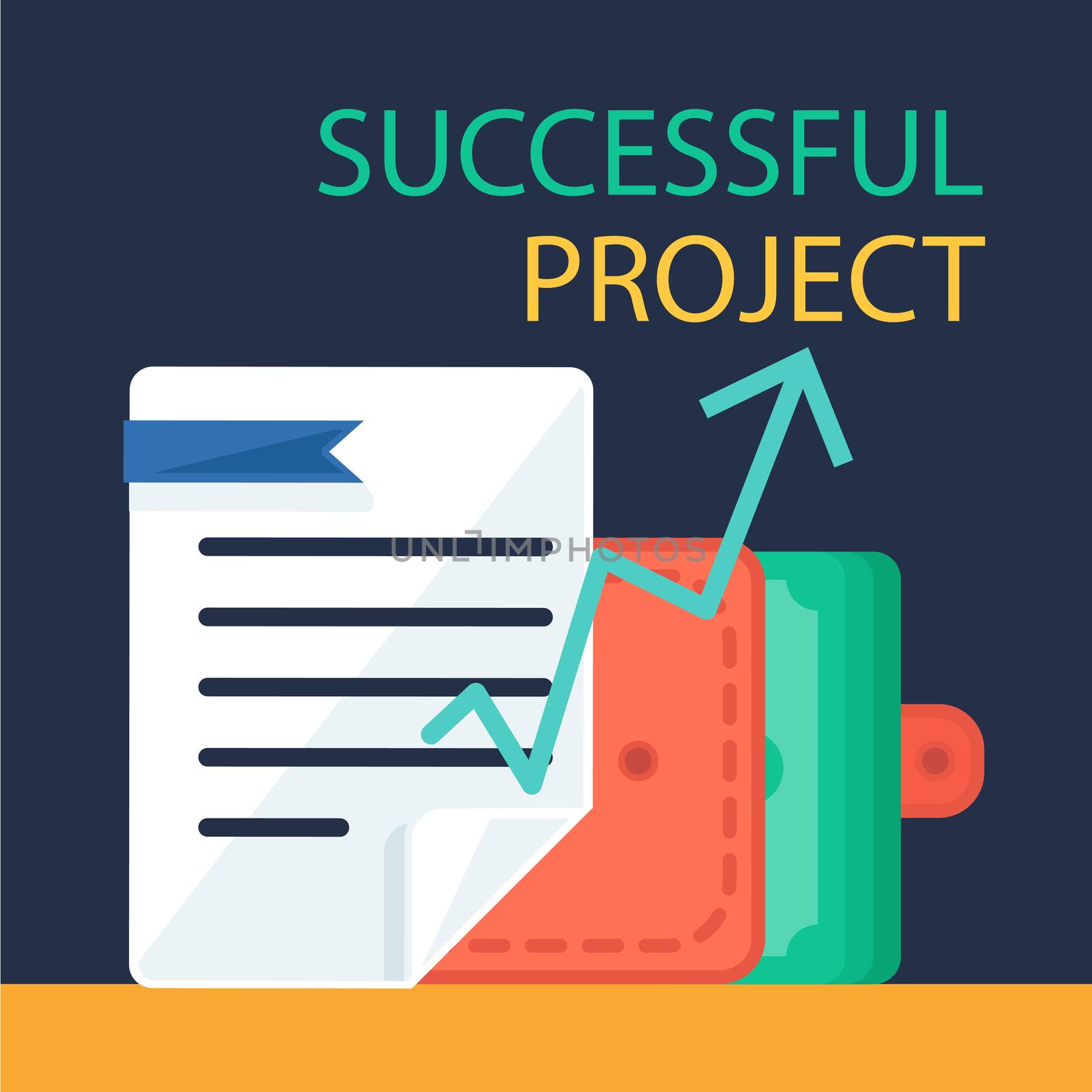 Successful investing concept. Bank holding. Financial budget banner. Money, document, purse and graph. Earnings and payments symbol. Patent illustration. Vector