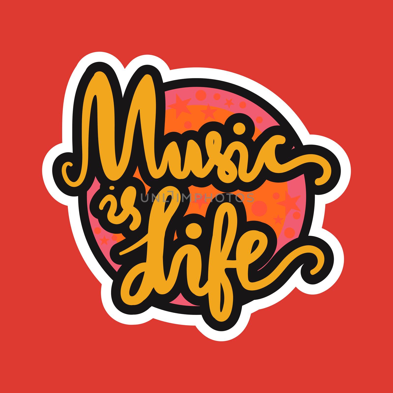 Vintage Musical Lettering for Banner and Badge. Sticker, Poster, Festival and Concert Card Design Template. Music is Life. Vector