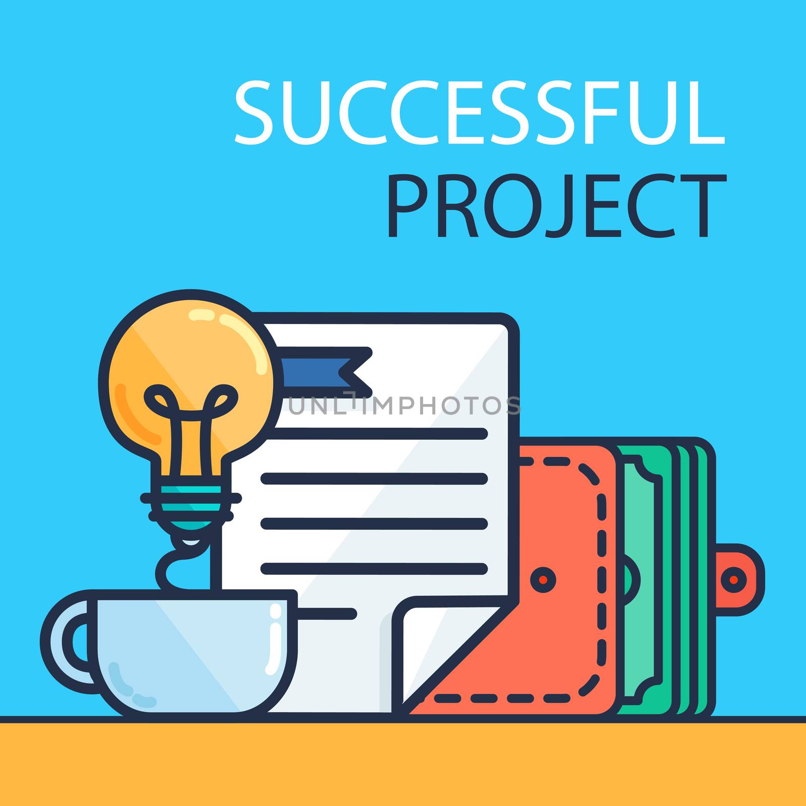 Successful investing concept. Bank holding. Financial budget banner. Money from idea, document. Patent symbol. Vector