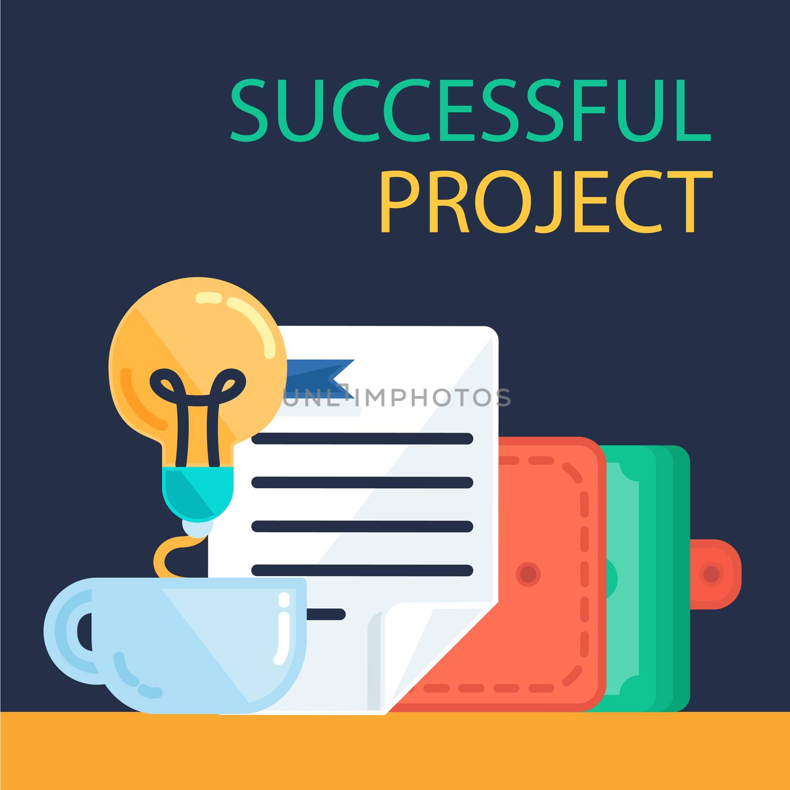 Successful investing concept. Bank holding. Financial budget banner. Money from idea, document. Patent symbol. Vector