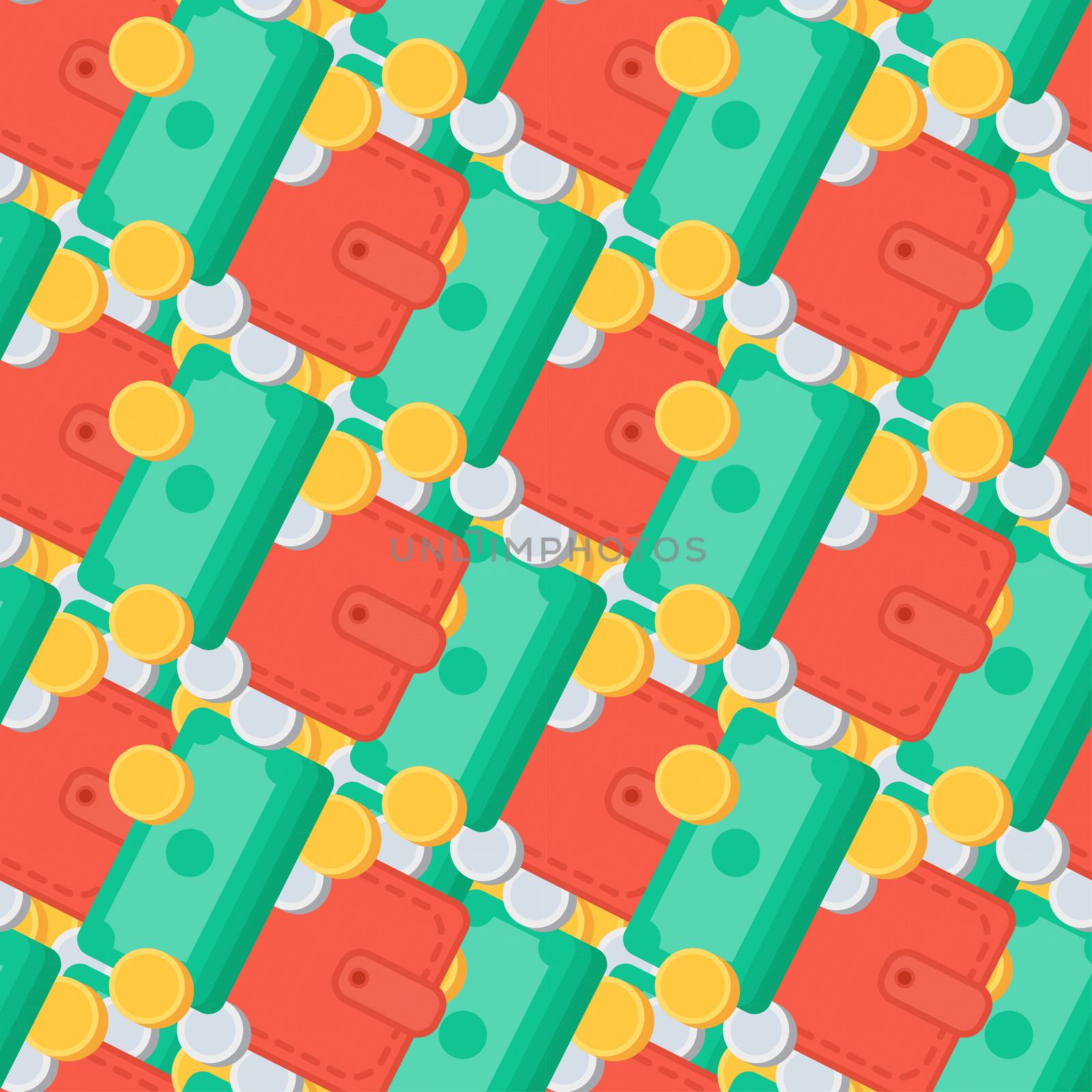 Successful investing Seamless Pattern. Bank holding. Financial budget banner. Money, coins, purse. Earnings and payments symbol. Vector