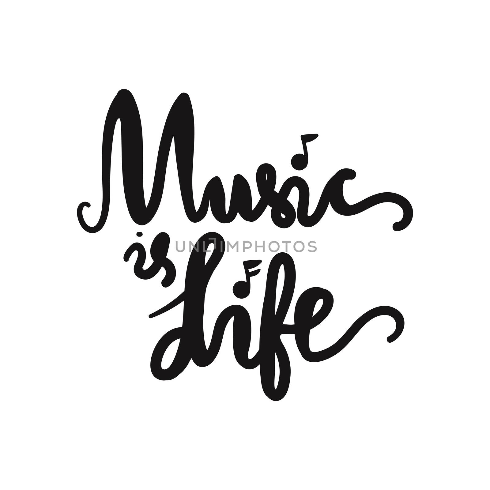 Vintage Musical Lettering for Banner and Badge. Sticker, Poster, Festival and Concert Card Design Template. Music is Life. Vector