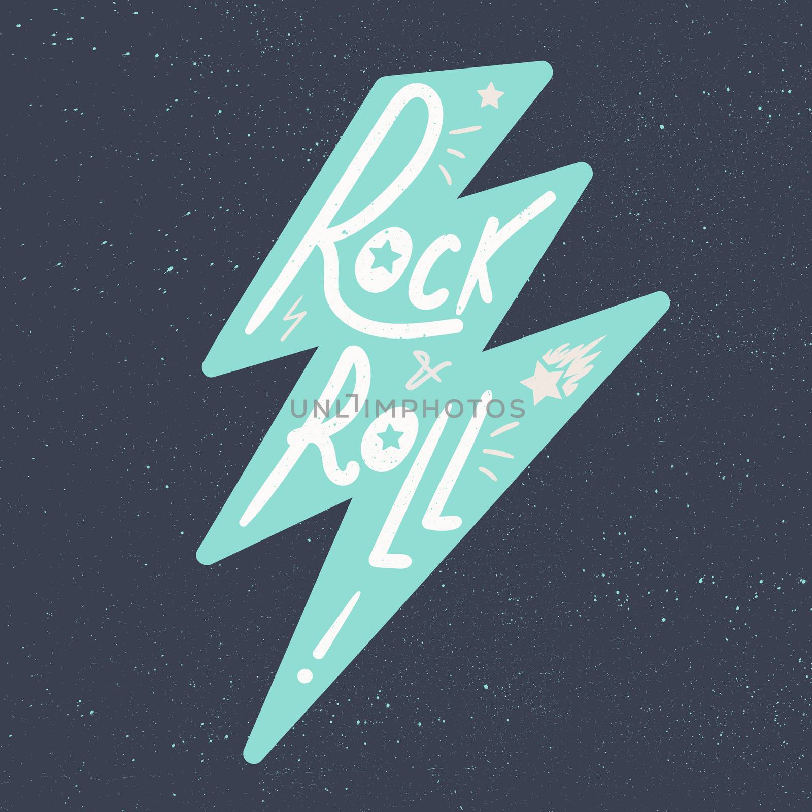 Rock and Roll Lettering for t-shirt, sticker, print, fabric, cloth. Vintage hand drawn music badge. Retro hipster musical sound emblem for card, concert flyer, fest, postcard, label, poster. Vector
